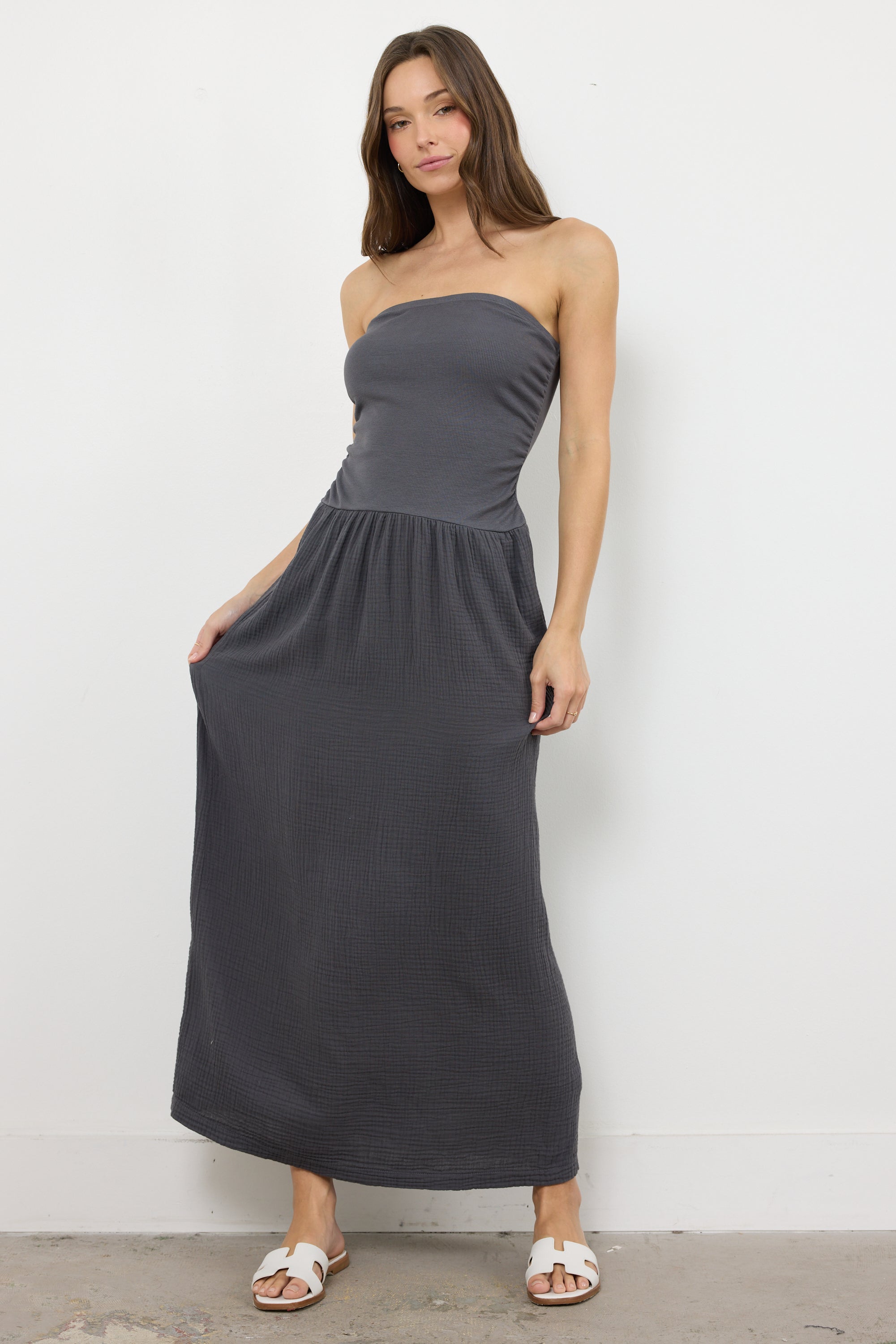 LULU STRAPLESS GAUZE DRESS