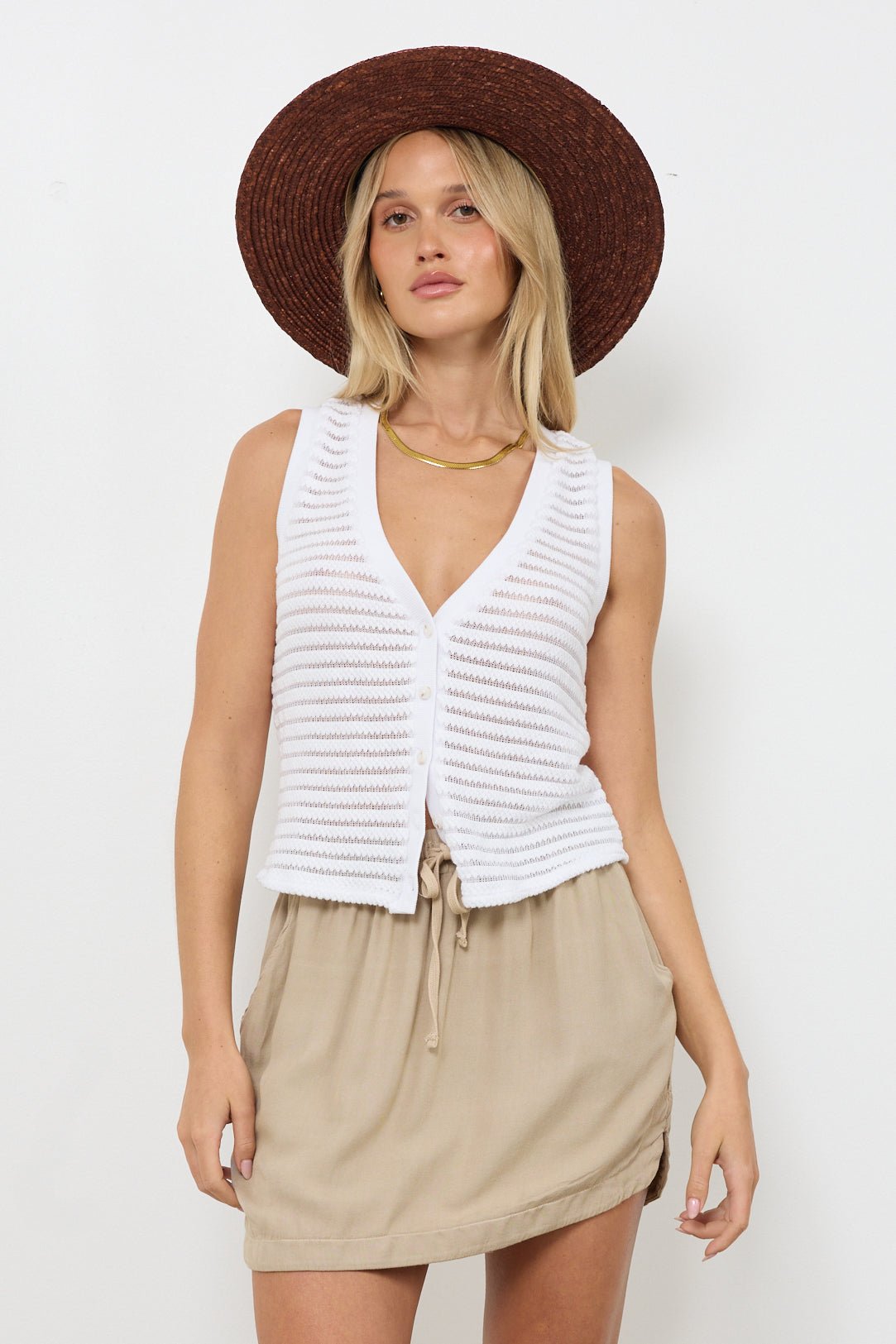 SWEATER STRIPE BUTTON UP TANK