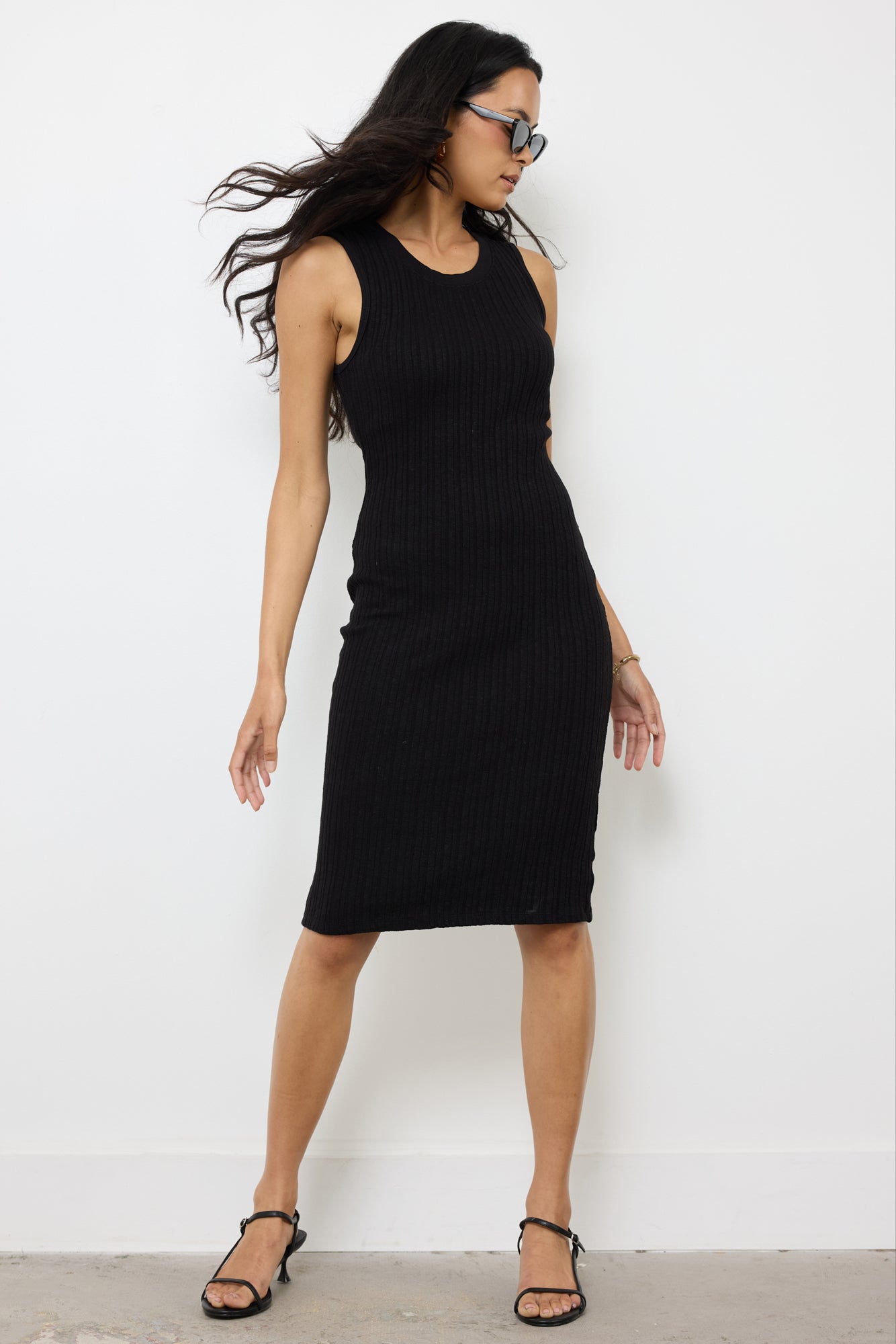 OUT OF TOWN VARIEGATED STRIPE OPEN SLIT DRESS