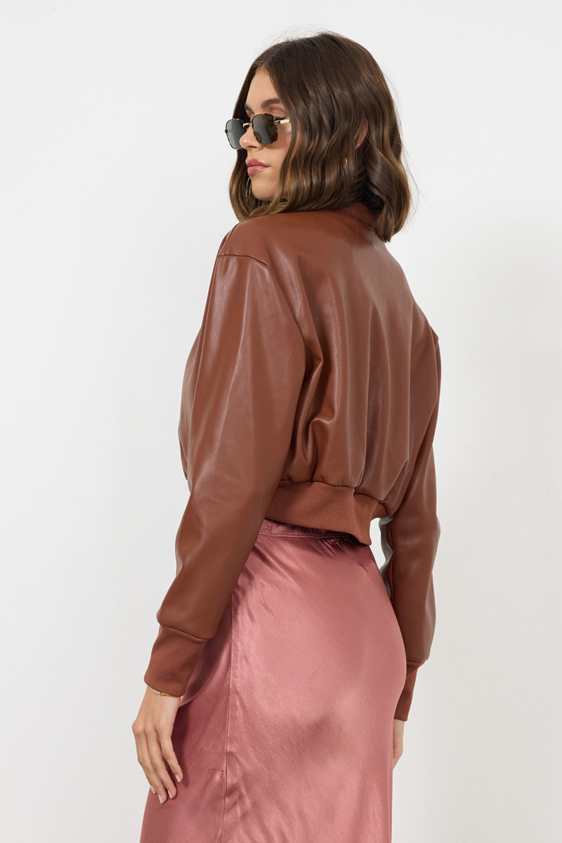 THE EIGHTIES VEGAN LEATHER BOMBER JACKET - FINAL SALE