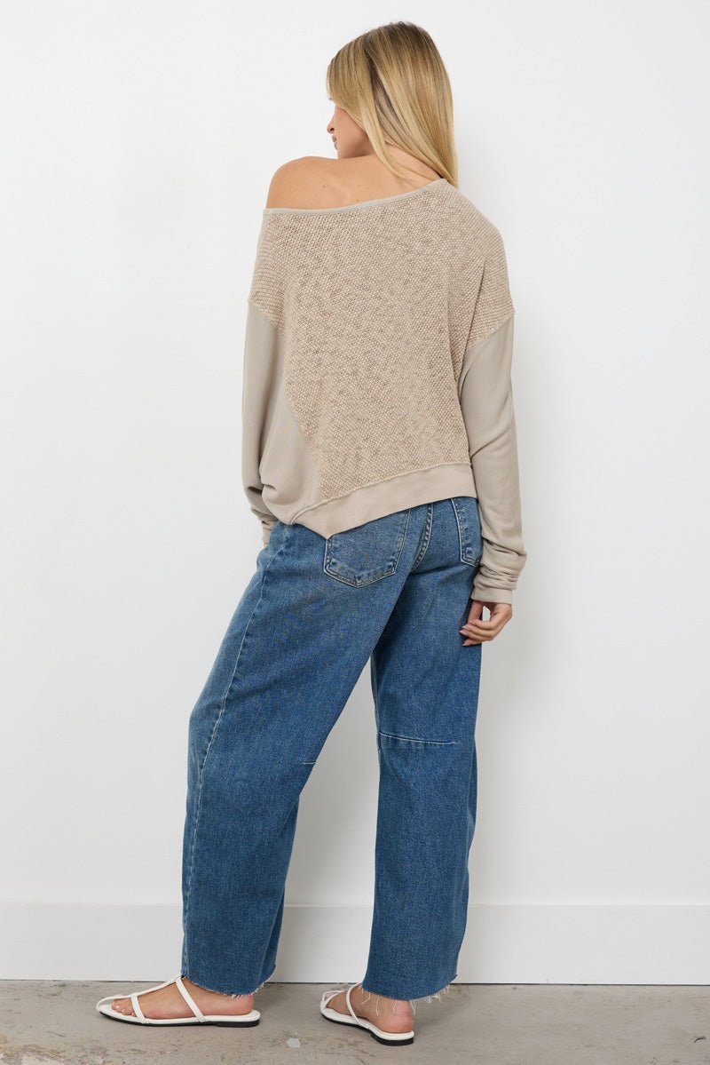 MAGGIE OFF SHOULDER MESH BACK PULLOVER - FINAL SALE