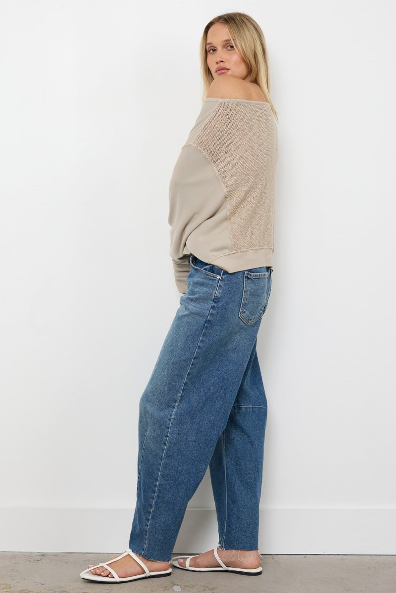 MAGGIE OFF SHOULDER MESH BACK PULLOVER - FINAL SALE