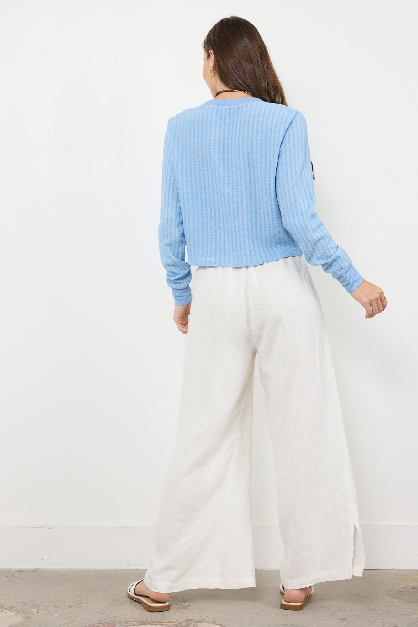 SPENCER STRIPE LINEN CROP CARDI