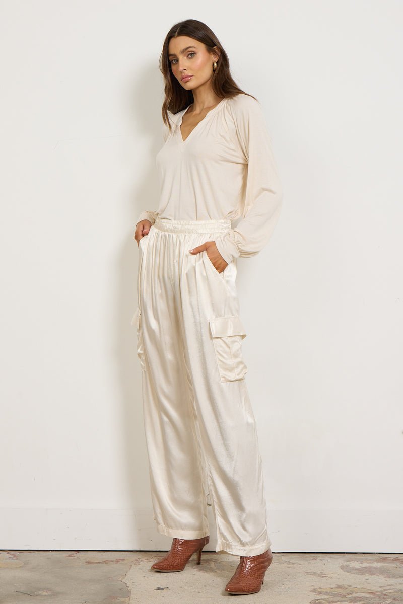 WIDE SILKY CARGO LONG PANT - FINAL SALE