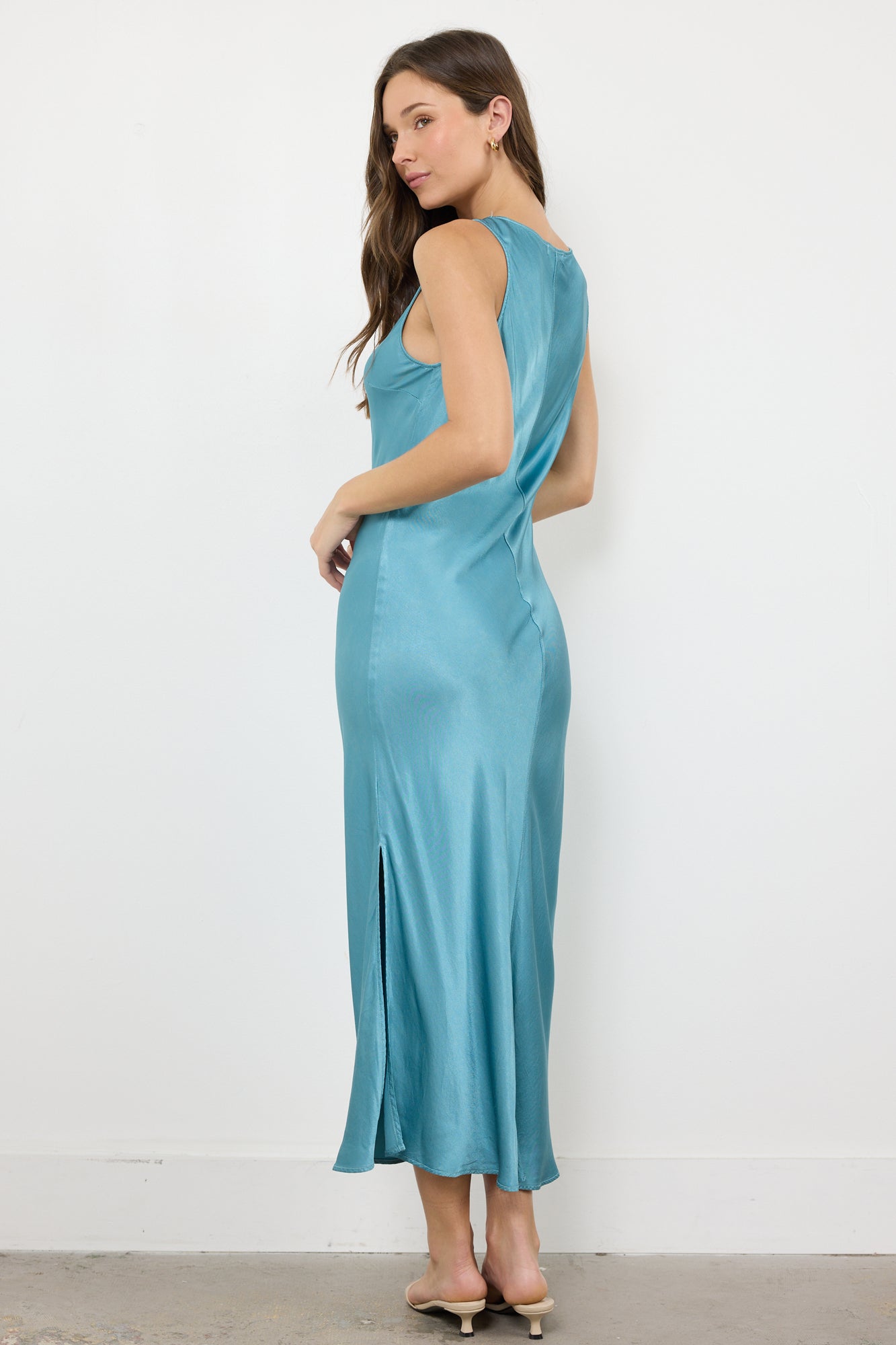 BETSEY SLIT SATIN DRESS
