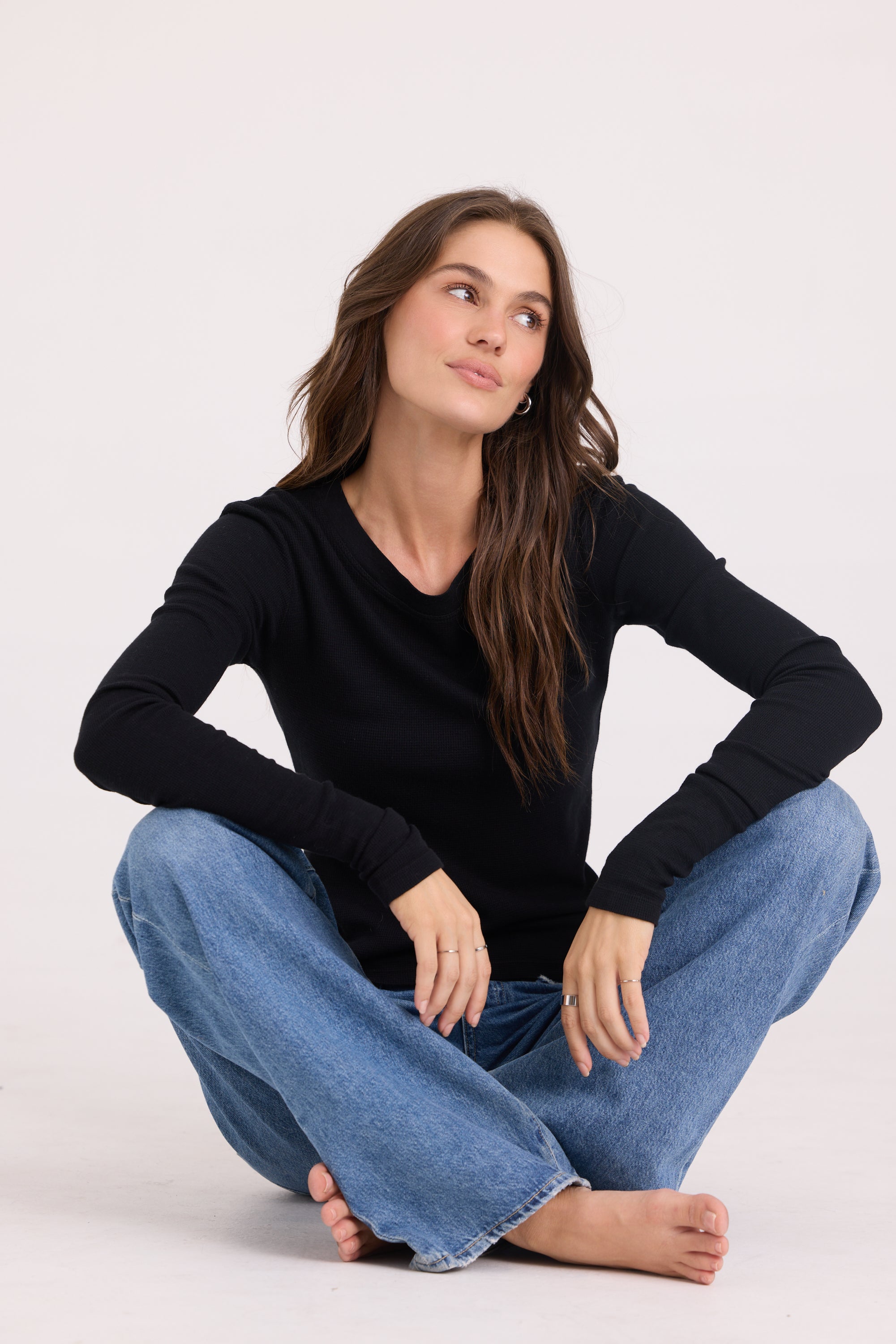 CROP LONG SLEEVE WAFFLE KNIT