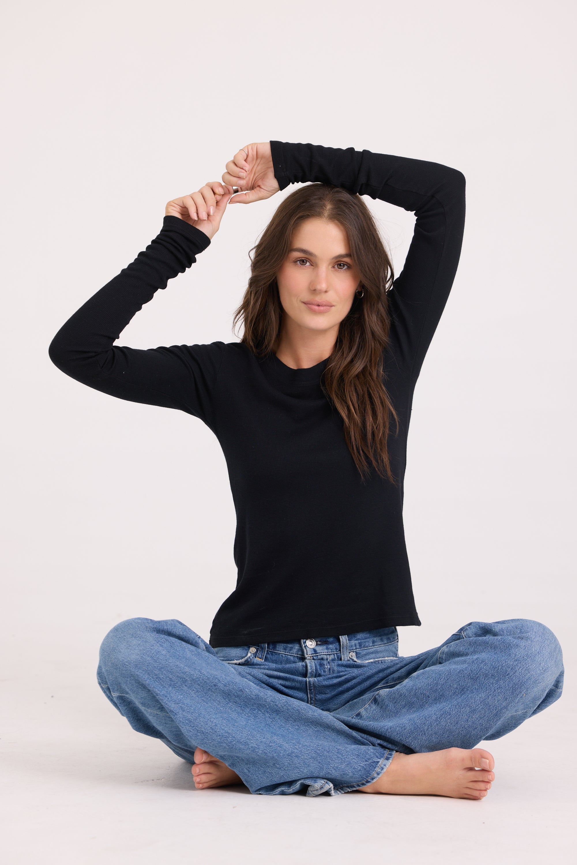 CROP LONG SLEEVE WAFFLE KNIT