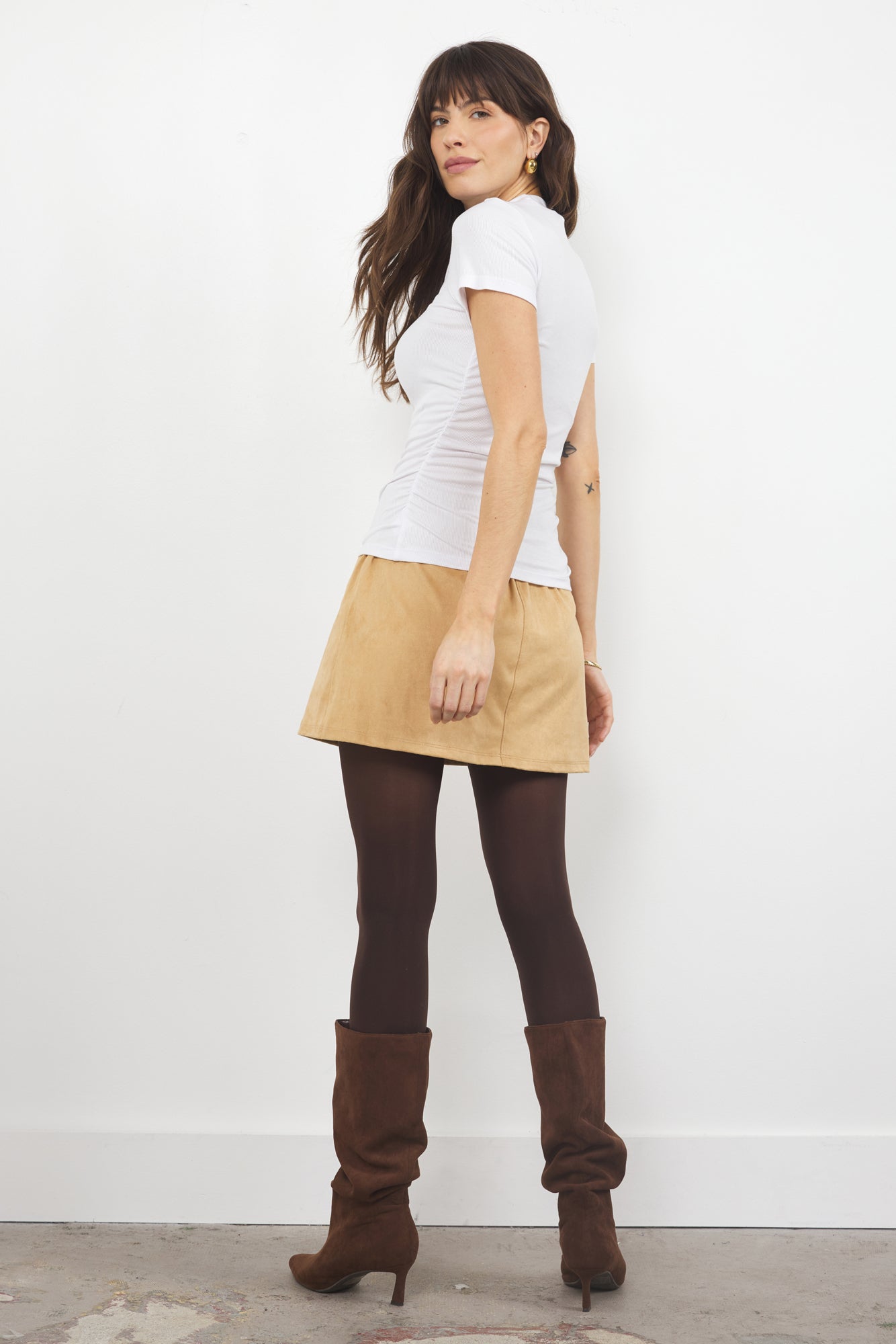 AM TO PM VEGAN SUEDE MINI SKIRT