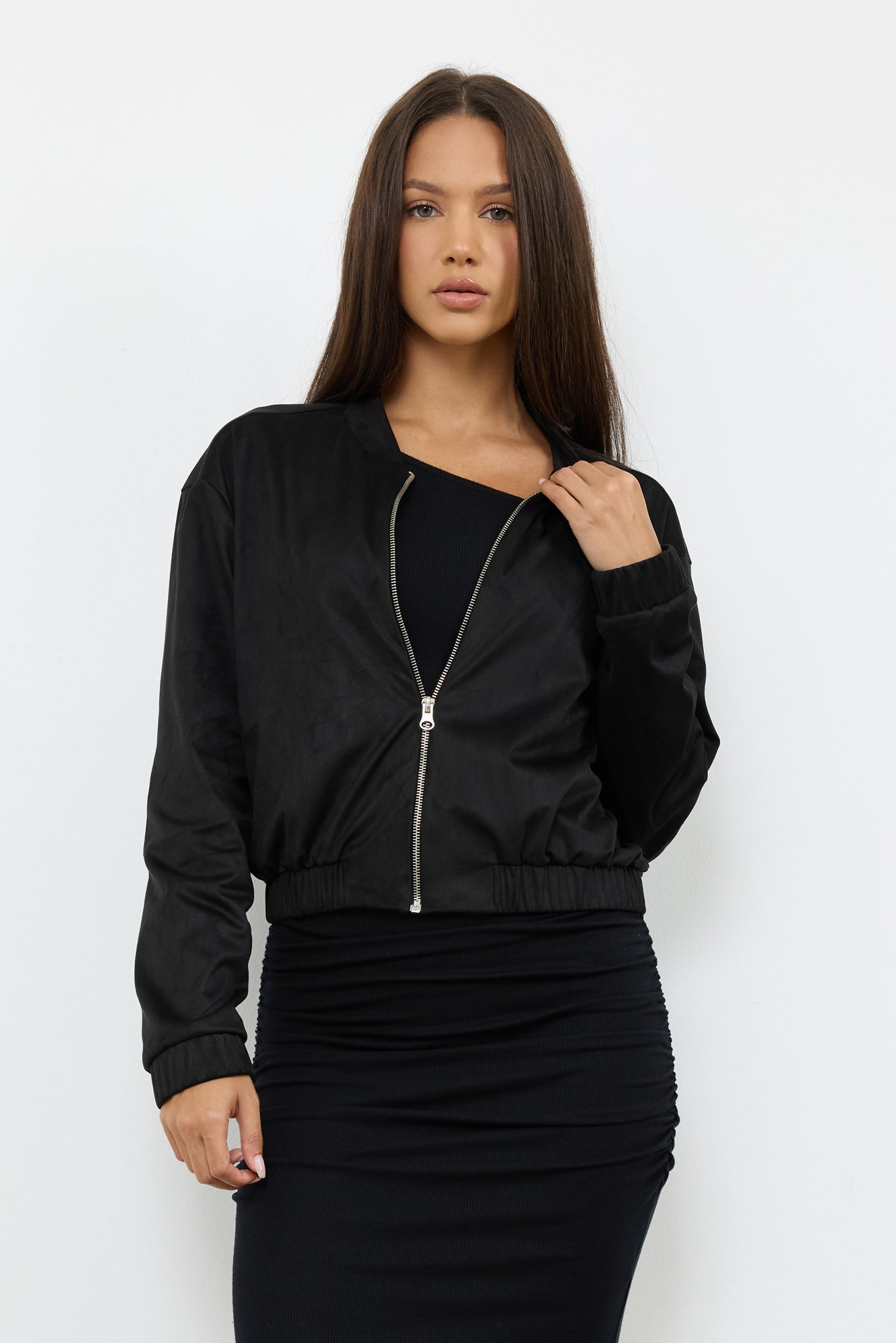 THE EIGHTIES VEGAN SUEDE BOMBER JACKET