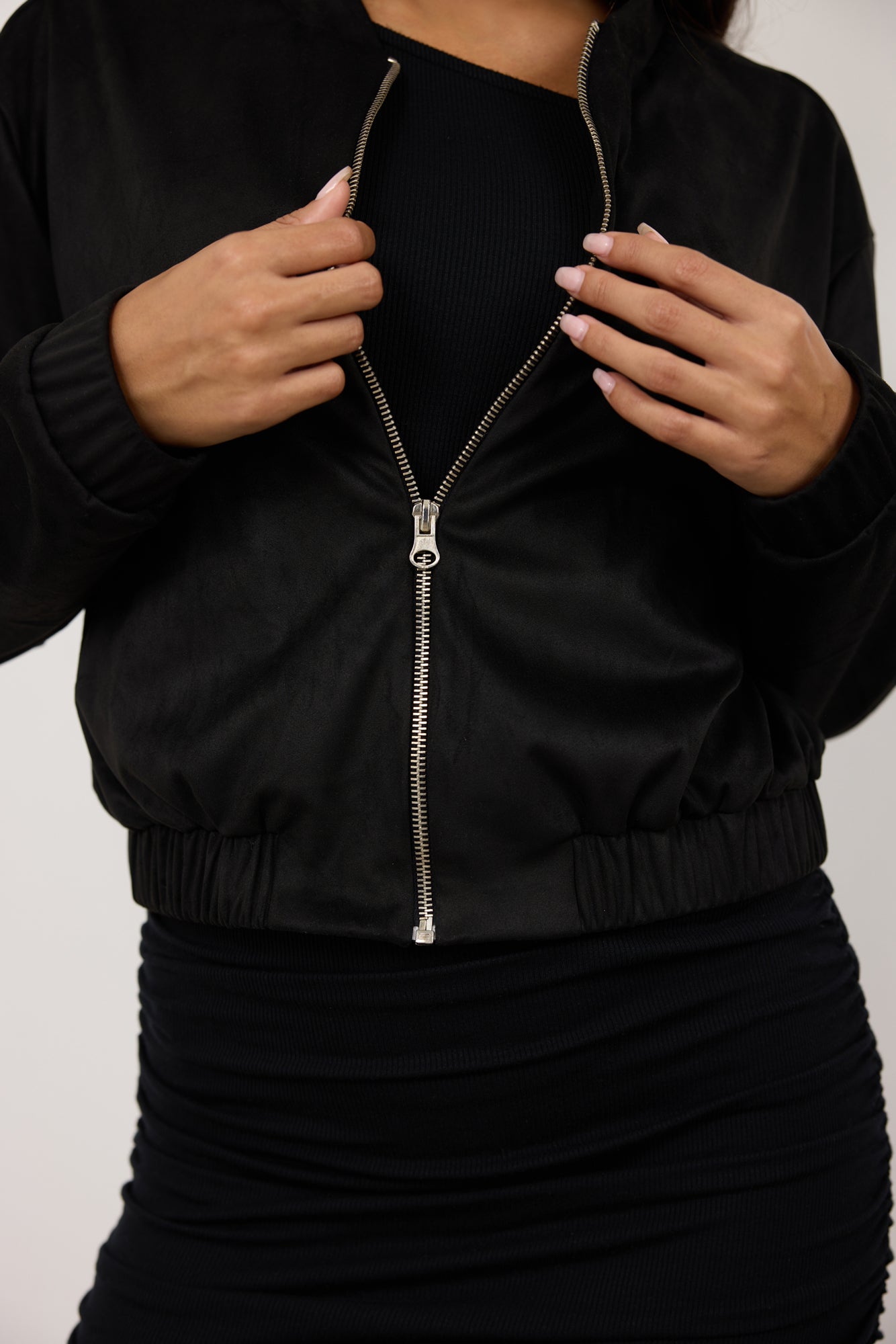 THE EIGHTIES VEGAN SUEDE BOMBER JACKET