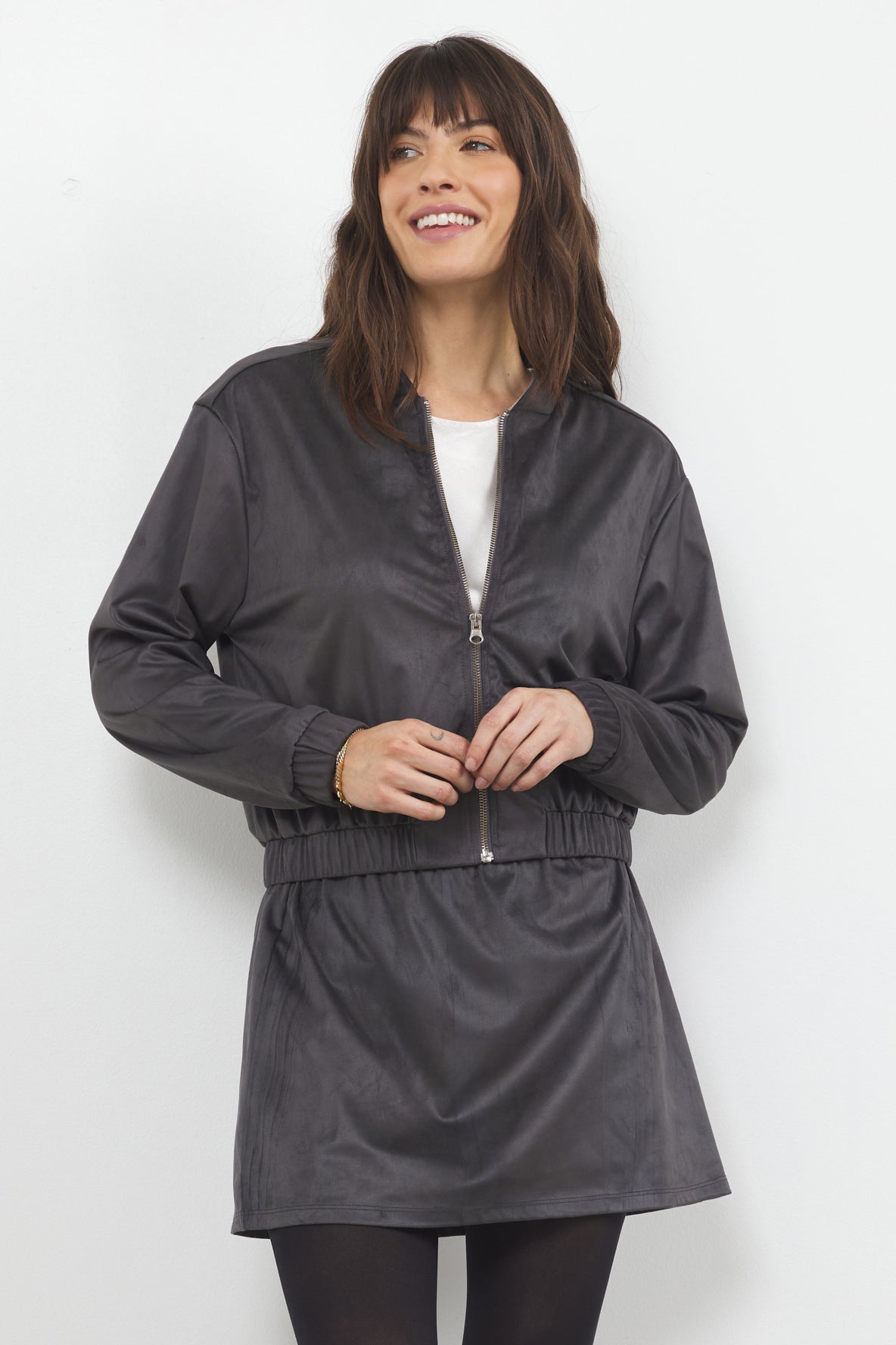 THE EIGHTIES VEGAN SUEDE BOMBER JACKET