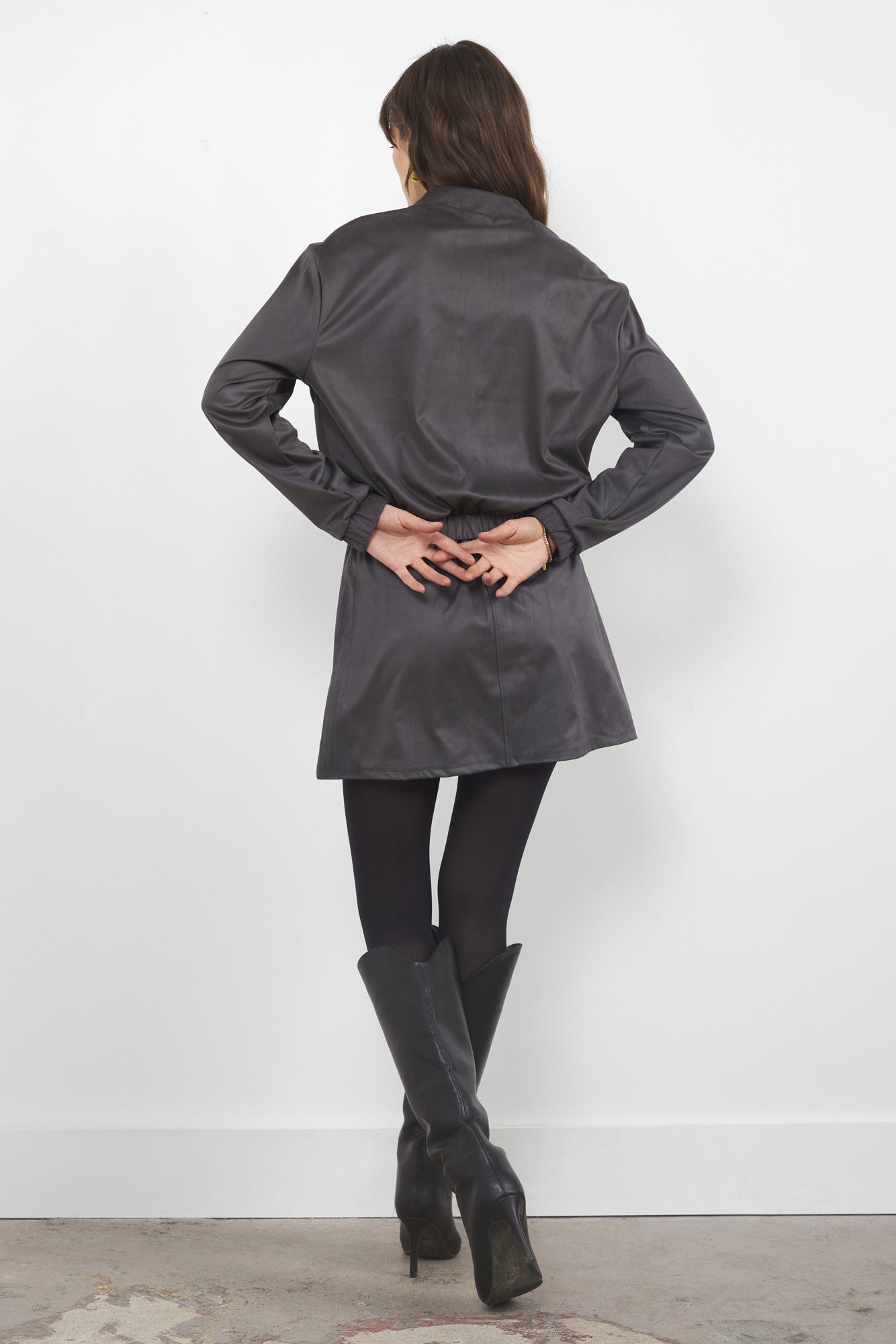 THE EIGHTIES VEGAN SUEDE BOMBER JACKET