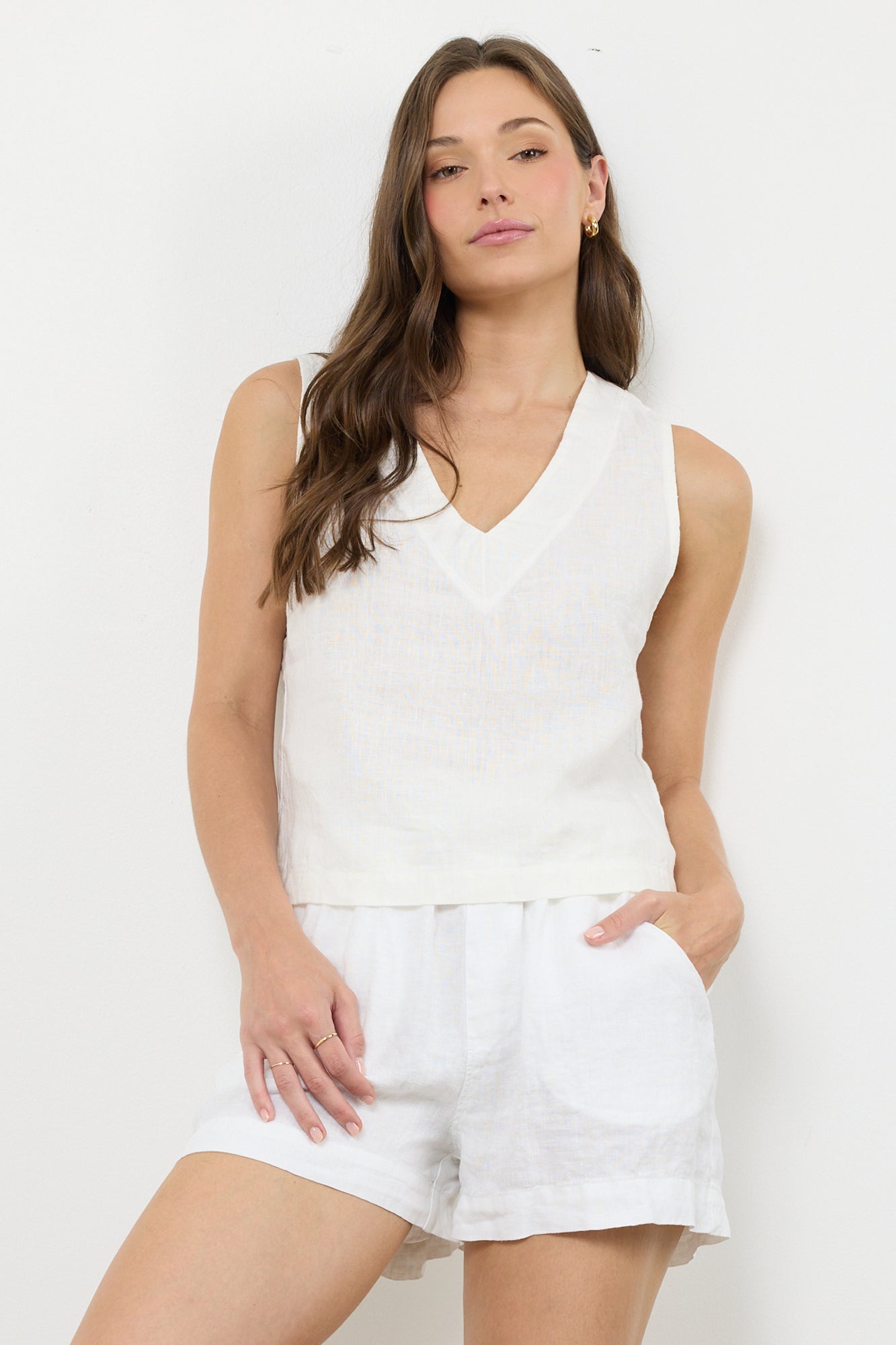 MAEVE V NECK LINEN MUSCLE TANK