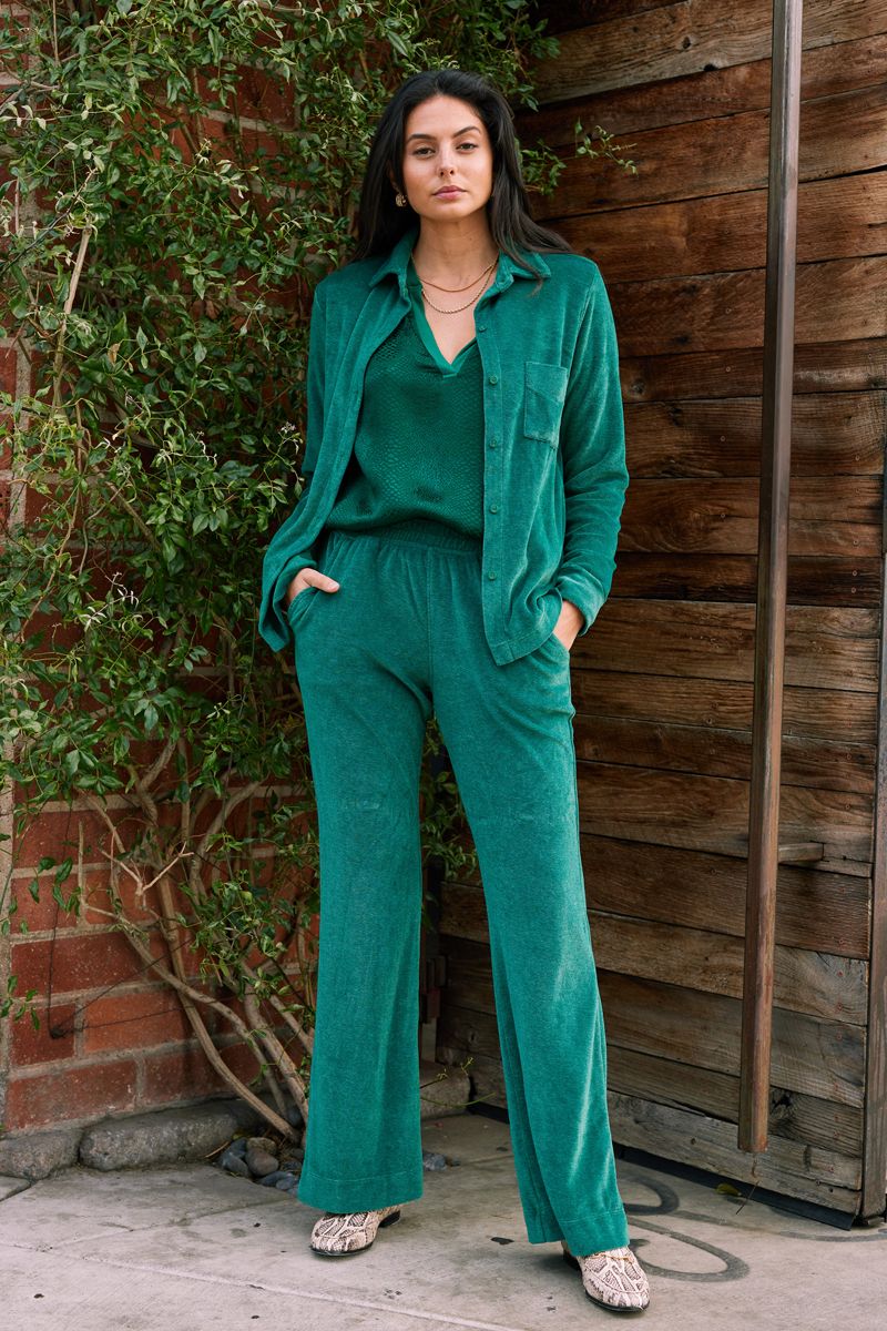 GENEVIEVE VELOUR BUTTON UP