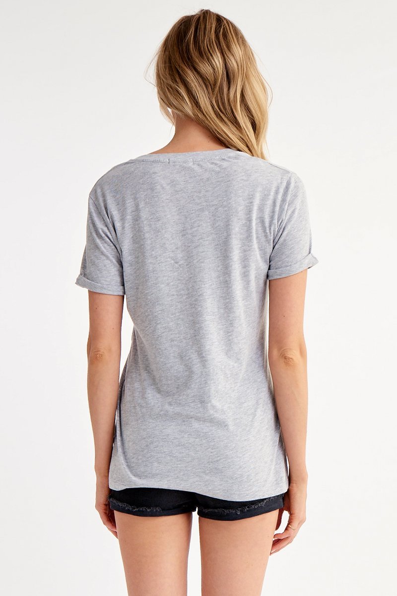 back of lightweight v neck in heather gray