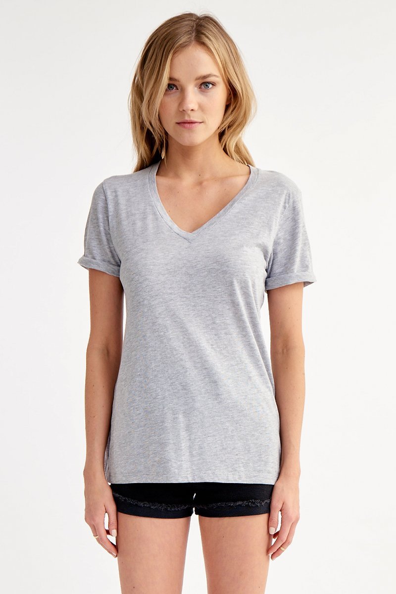 short sleeve v neck in heather gray