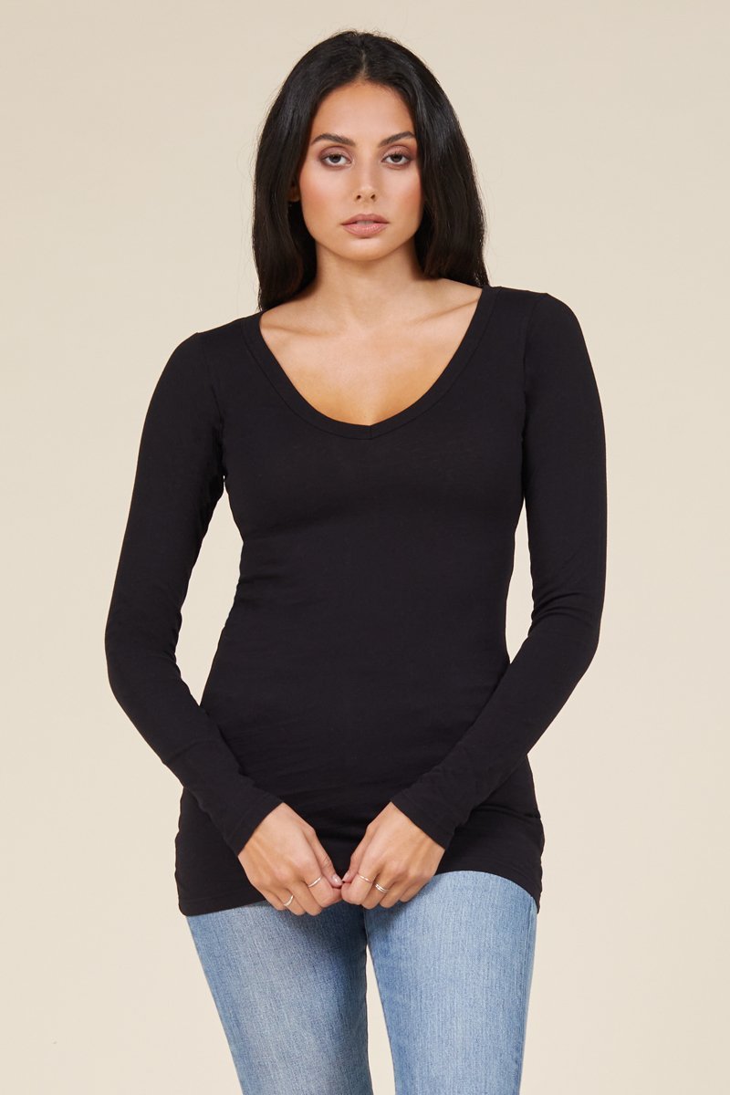 black long sleeve v neck