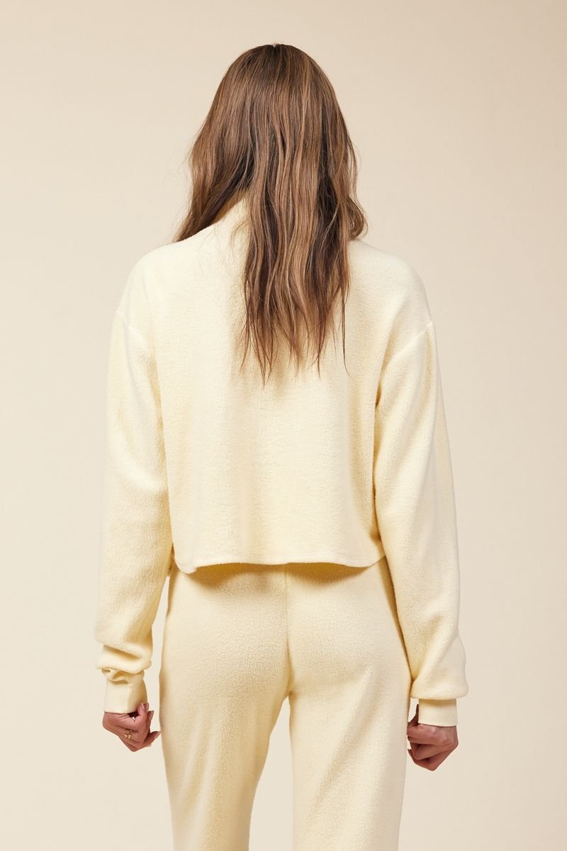 back of yellow color sherpa sweatshirt