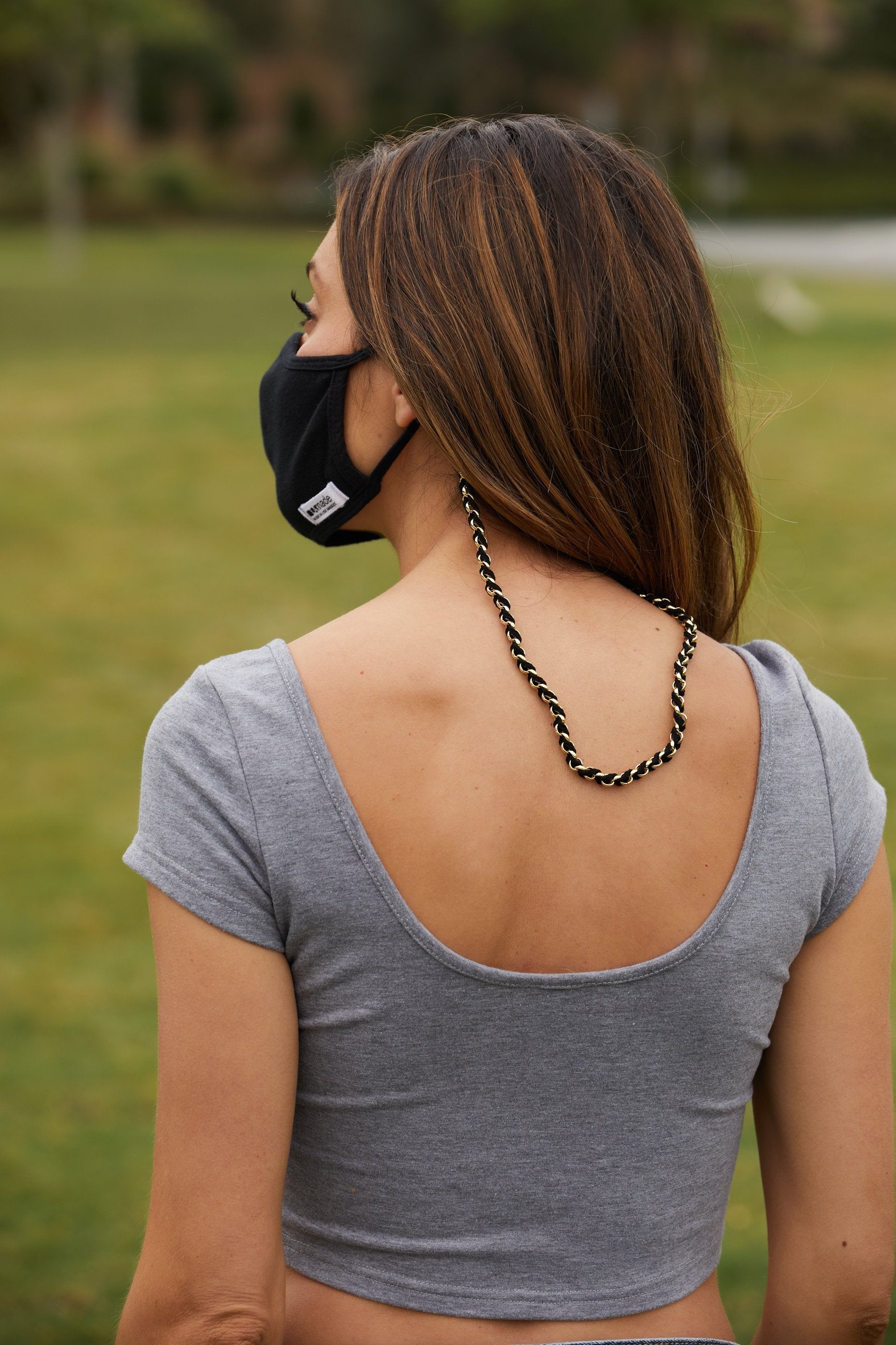 THE EBONY CLIP - BLACK BRAIDED CHAIN MASK CLIP