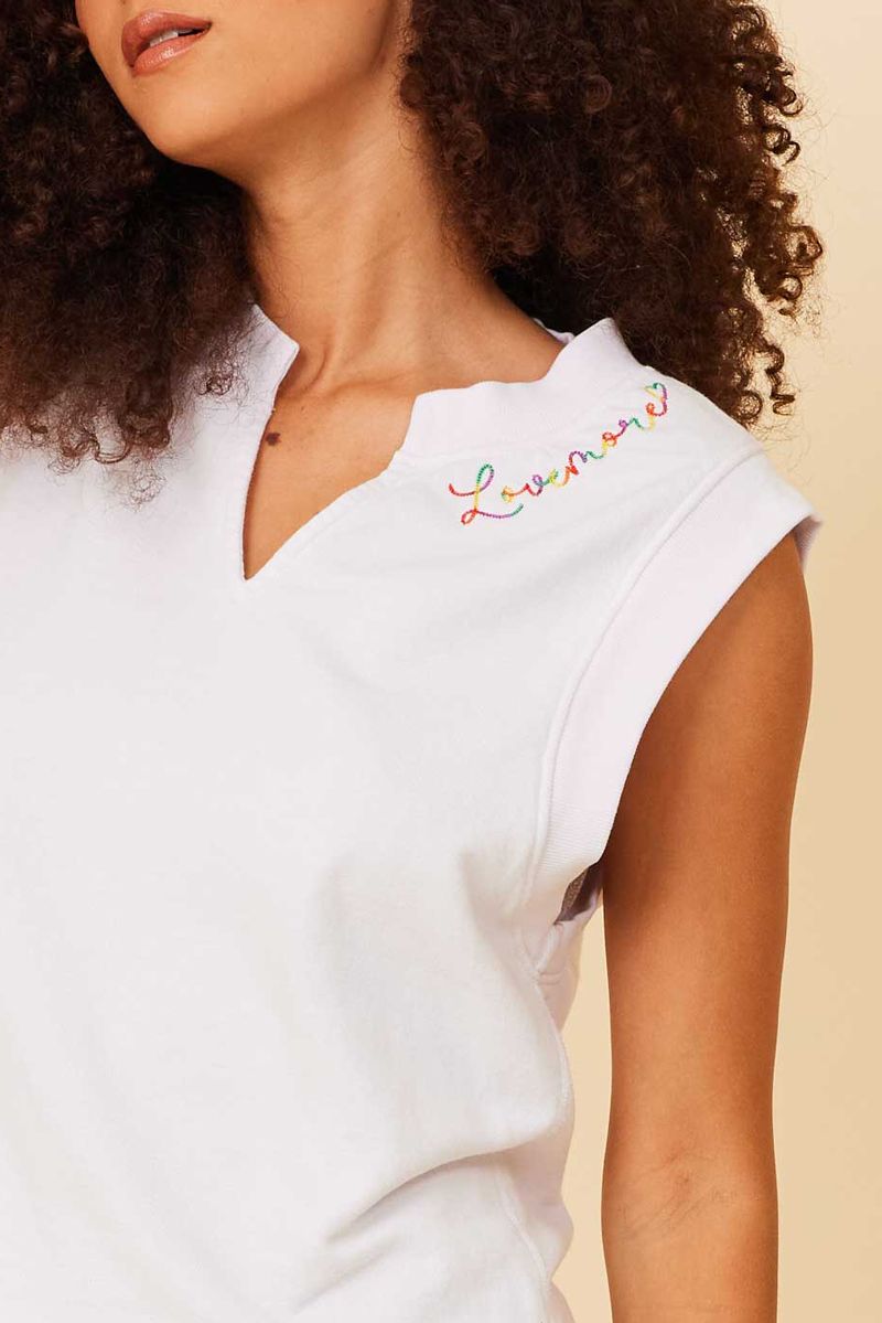 split neckline tank top with rainbow stitching