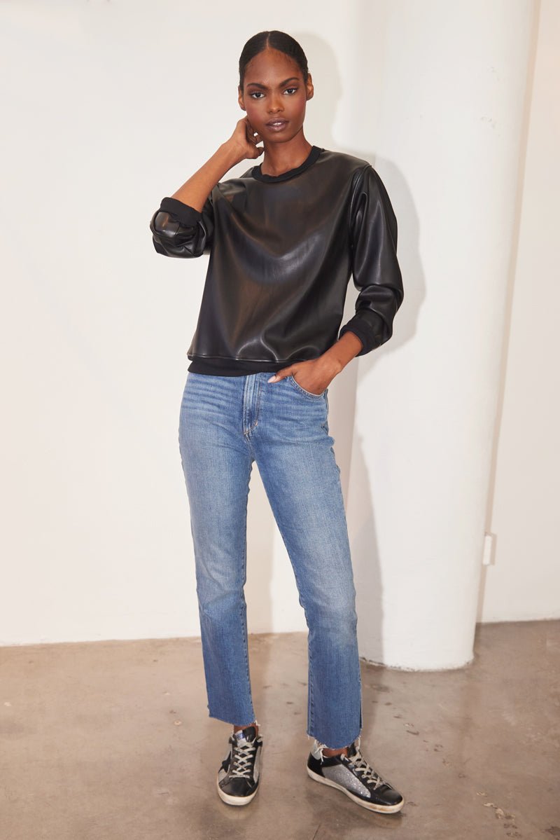 VARSITY VINTAGE FIT VEGAN LEATHER SWEATSHIRT - FINAL SALE