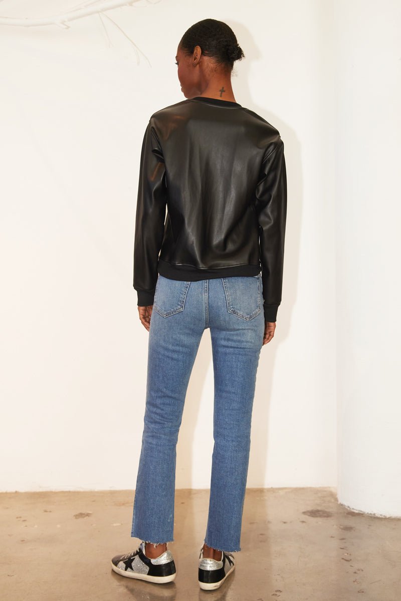 VARSITY VINTAGE FIT VEGAN LEATHER SWEATSHIRT - FINAL SALE