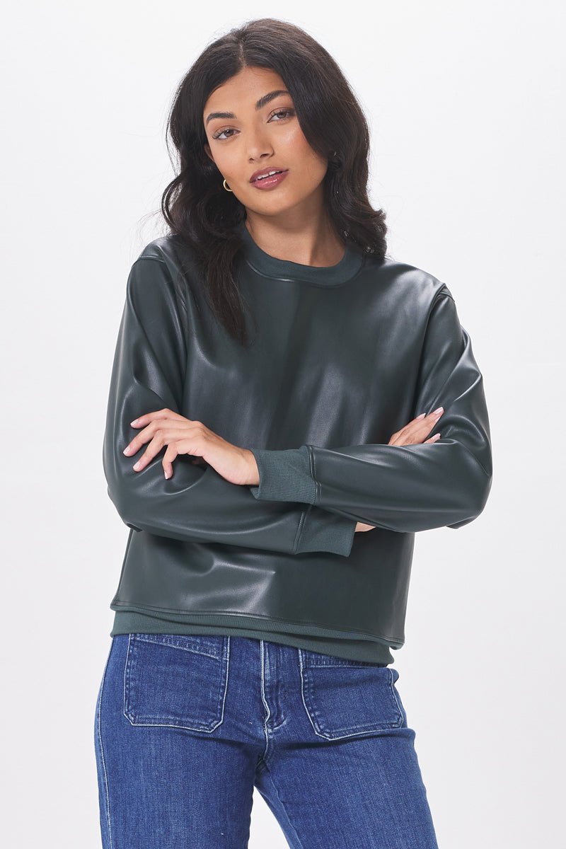 VARSITY VINTAGE FIT VEGAN LEATHER SWEATSHIRT - FINAL SALE