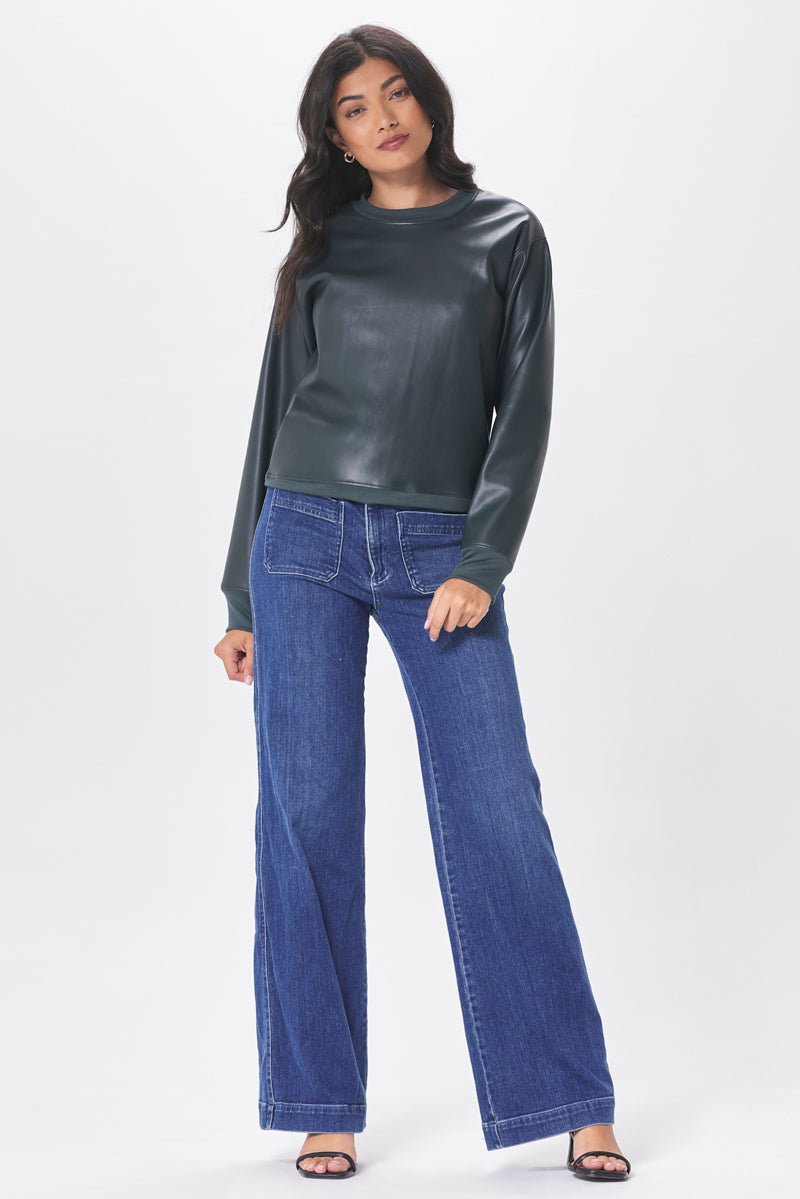 VARSITY VINTAGE FIT VEGAN LEATHER SWEATSHIRT - FINAL SALE