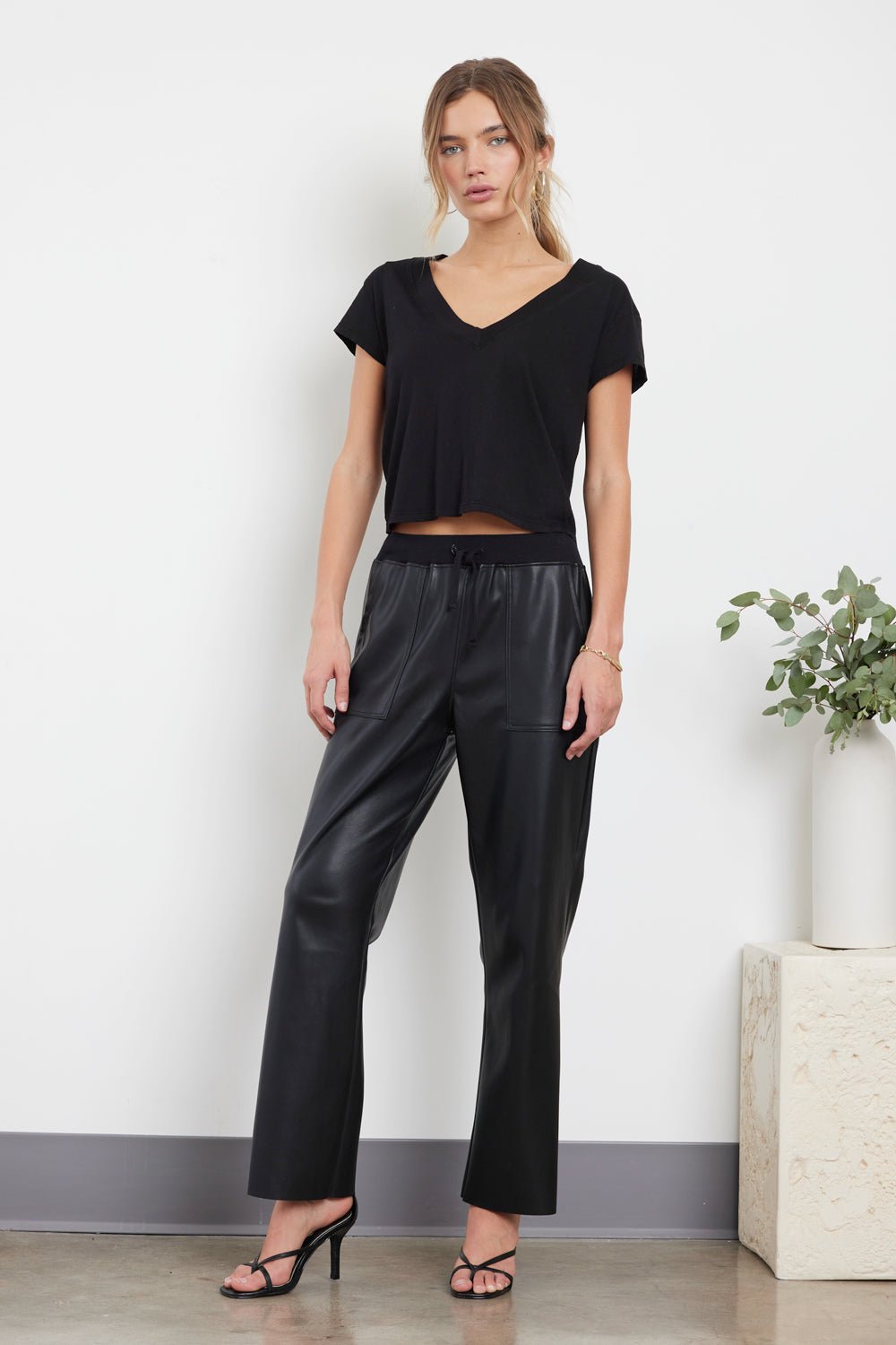 CROP FLARE VEGAN LEATHER PANT - FINAL SALE