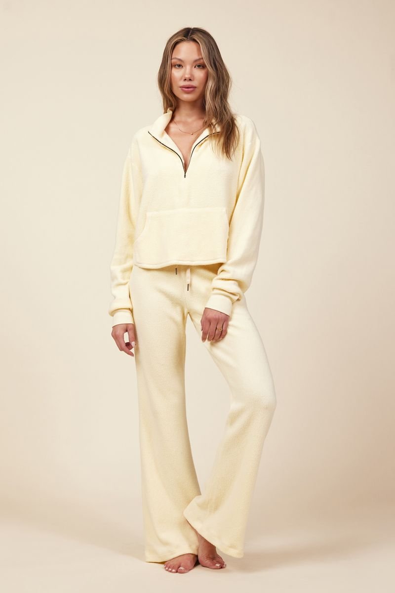 soft yellow loungewear set in plush fabric