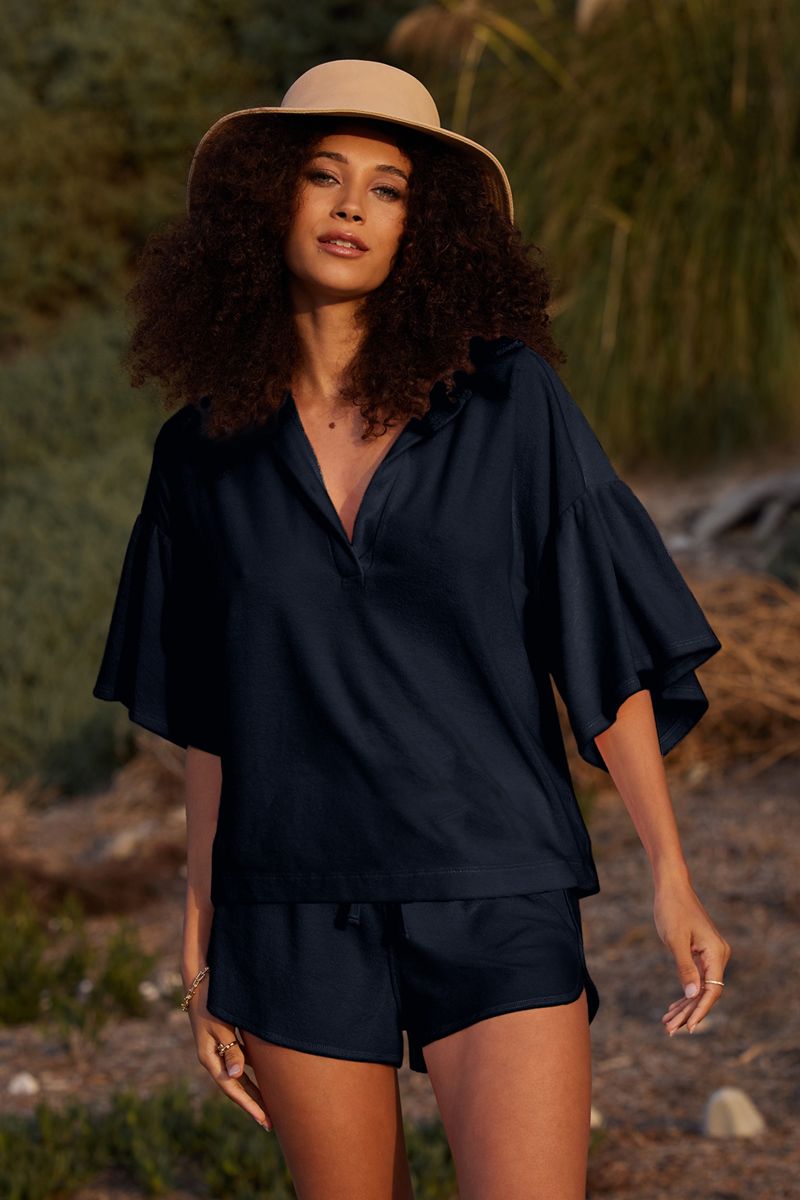 oversized velour v-neck shirt