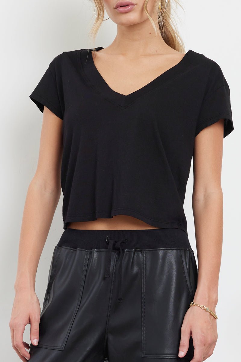 SURI ORGANIC DEEP V CAP SLEEVE TEE