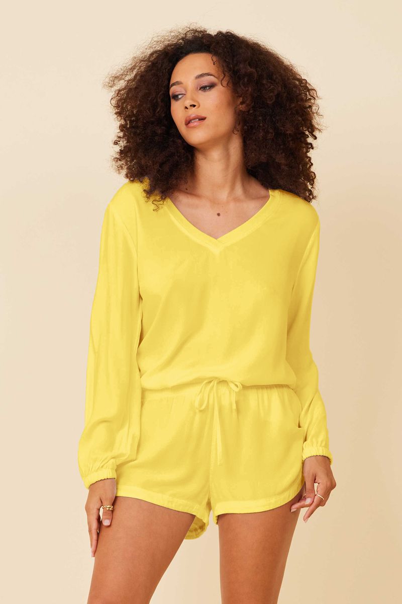 bright yellow v-neck long sleeve