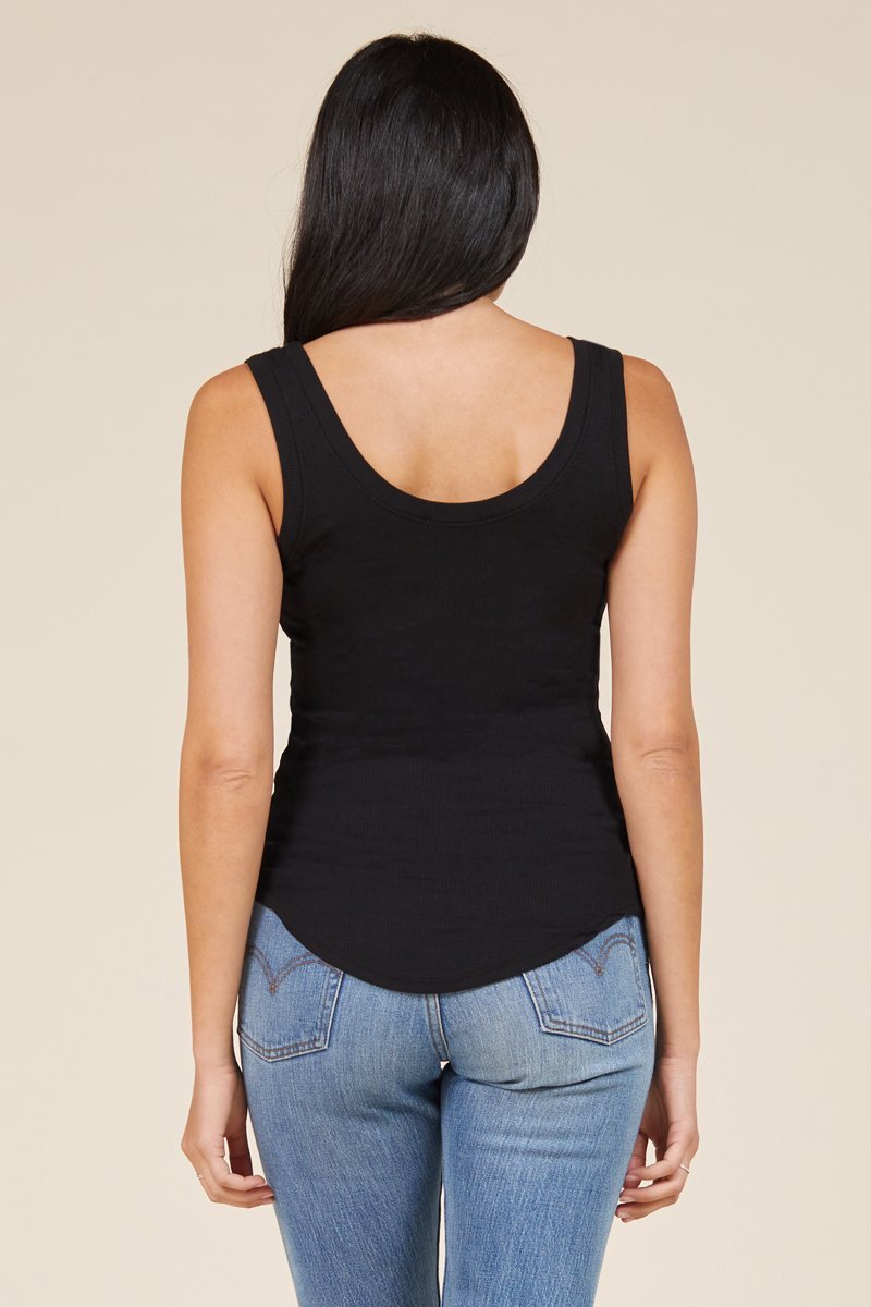 back of classic black scoop neck tank