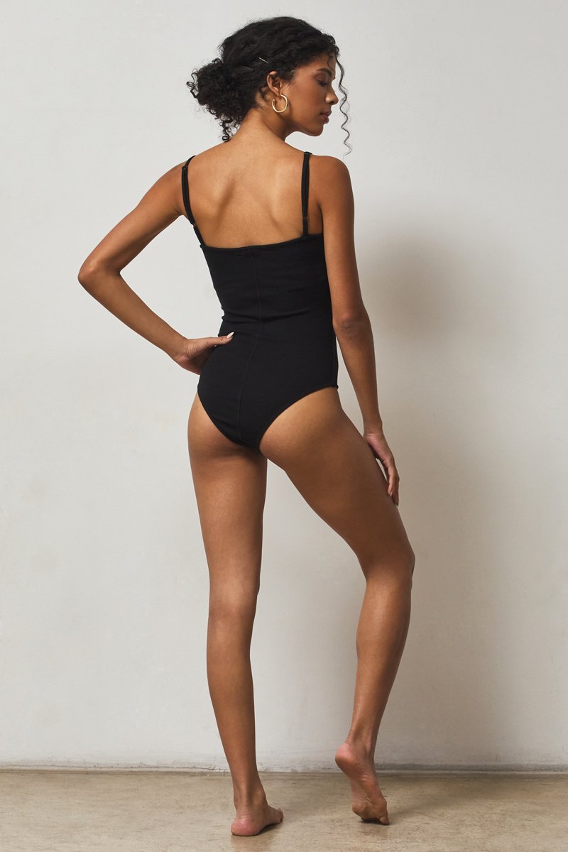 back image of sustainable black bodysuit