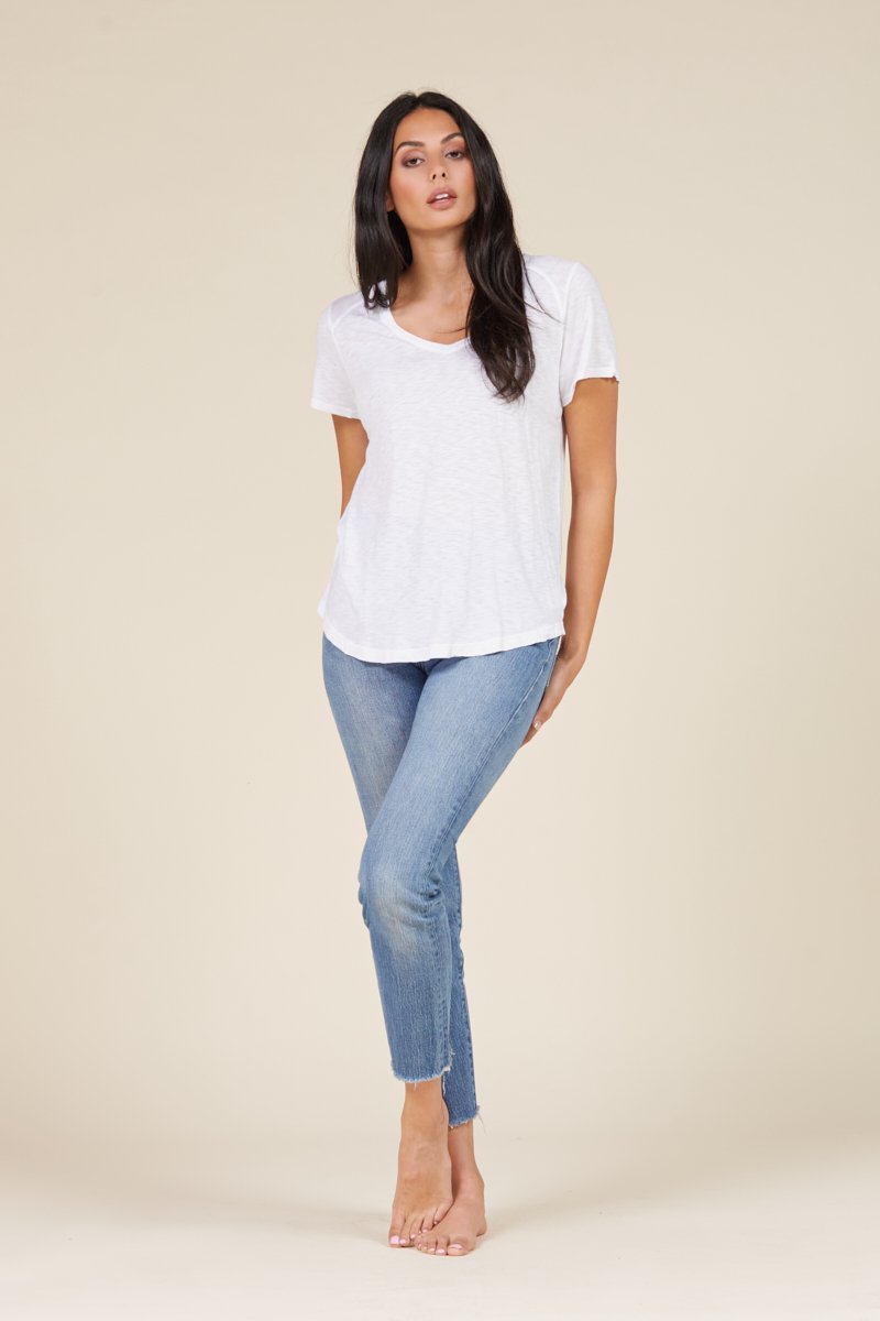 loose white v neck tee for women