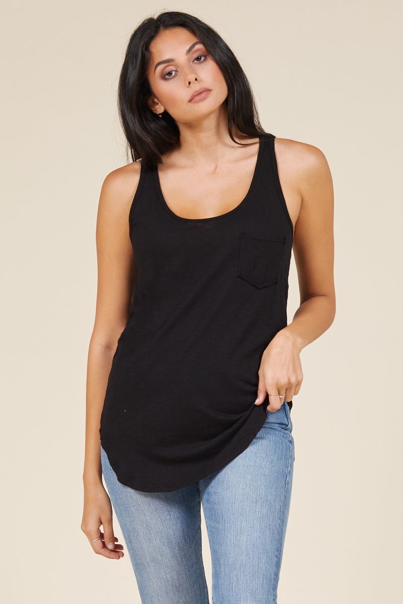 slub black pocket tank