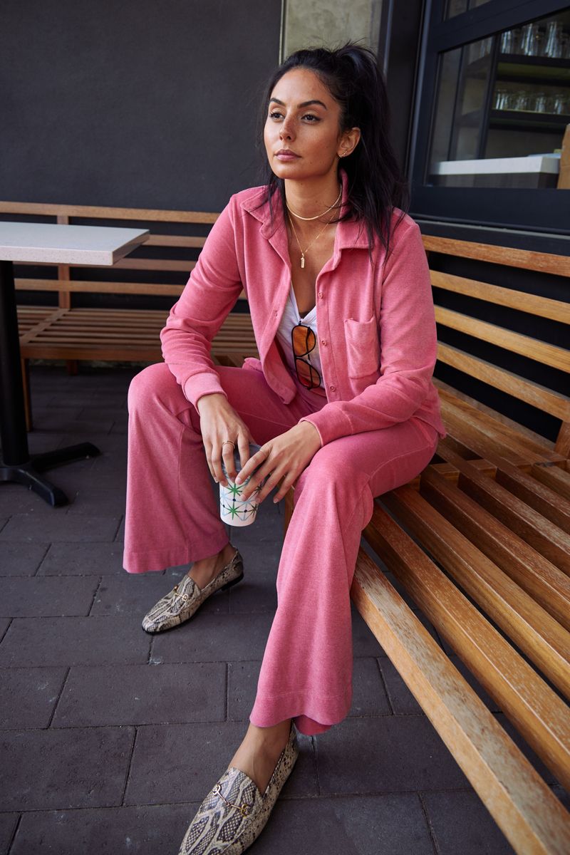 GENEVIEVE VELOUR BUTTON UP