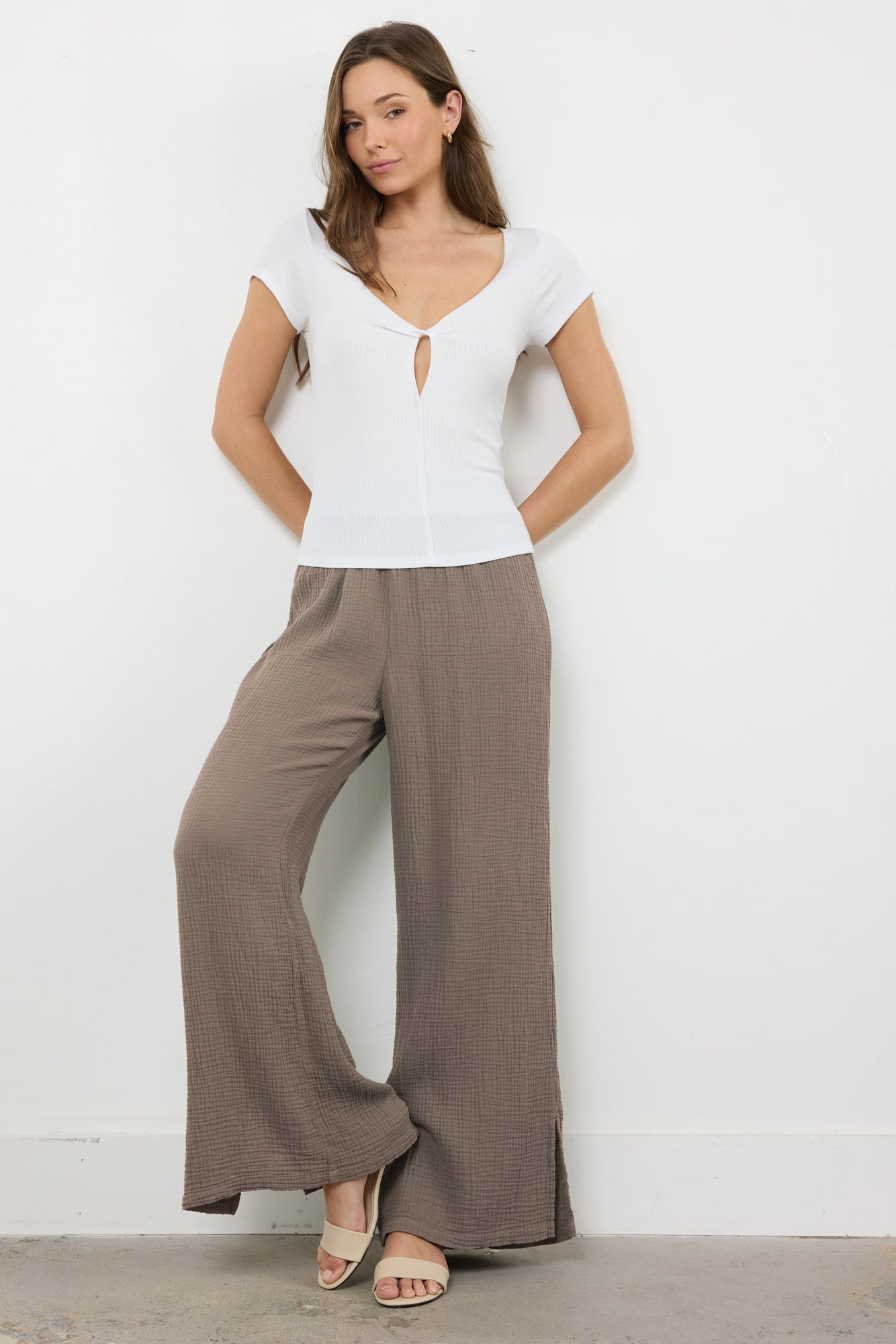 BREEZY GAUZE PANT WITH SIDE SLIT