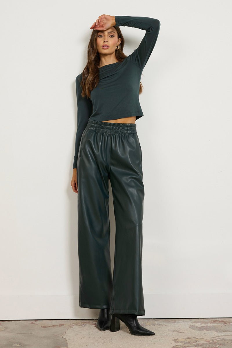 WINSOME WIDE LEG VEGAN LEATHER PANT