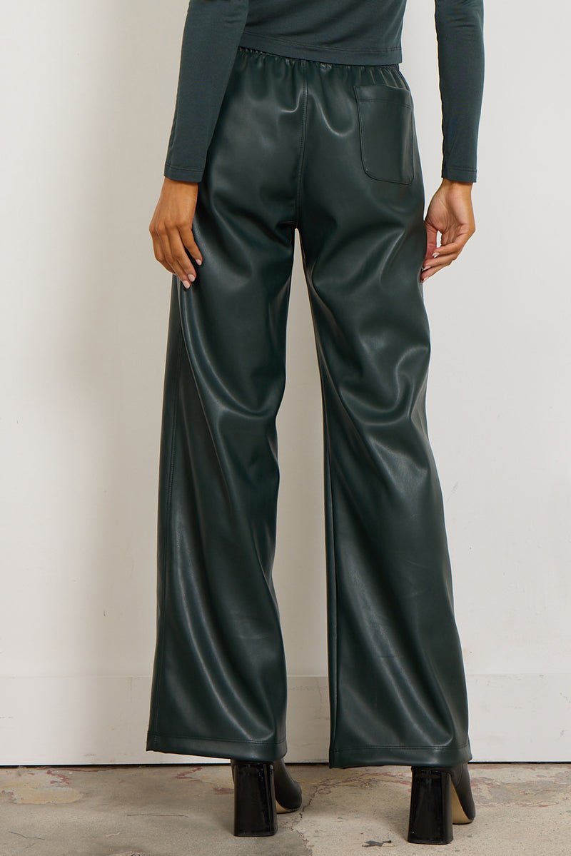 WINSOME WIDE LEG VEGAN LEATHER PANT