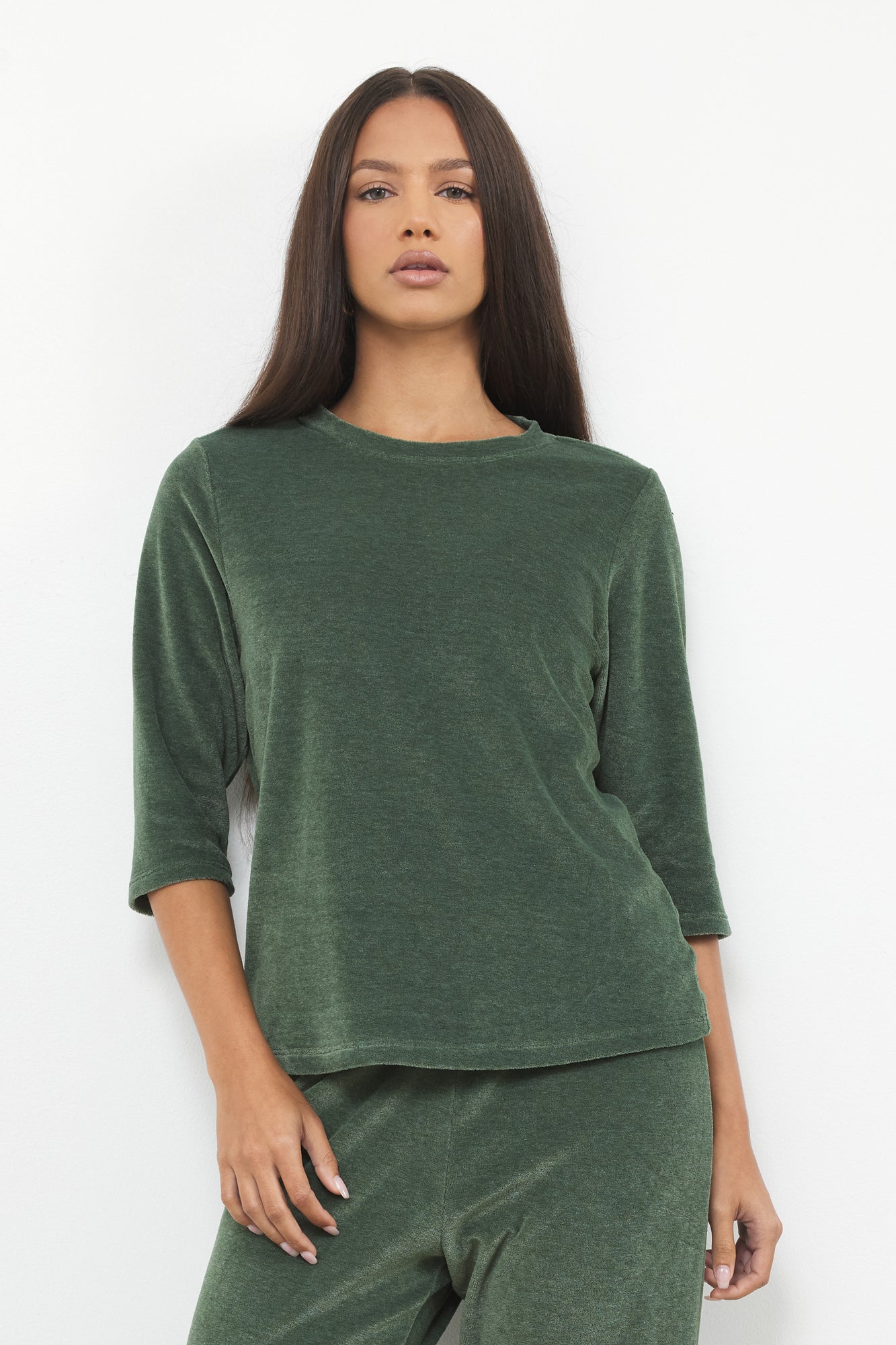 SANTA MONICA VELOUR MITERED BACK ELBOW LENGTH TEE