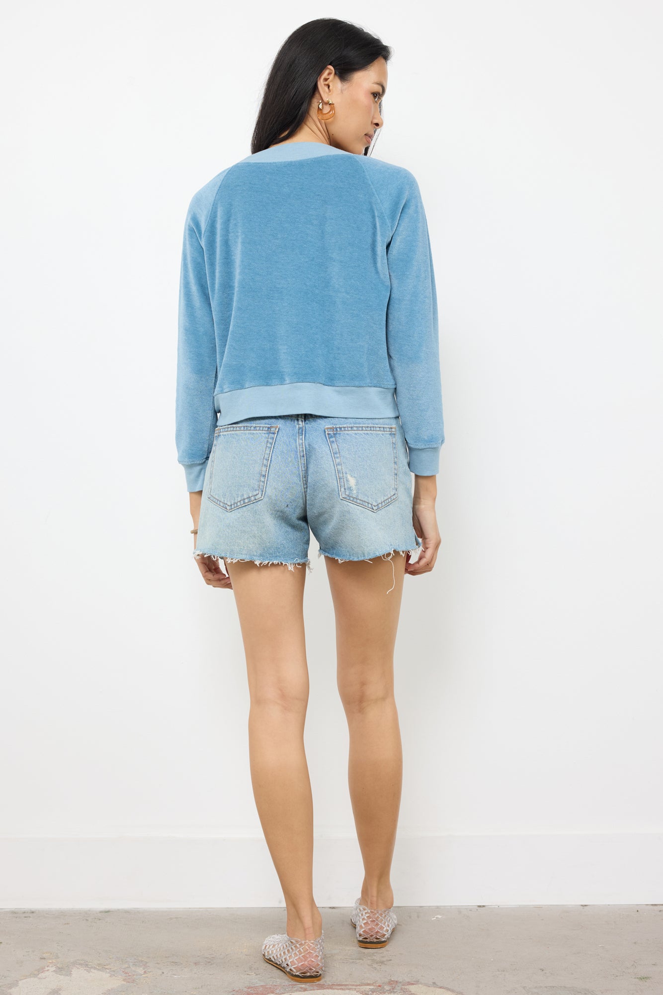 CAROLINE OFF SHOULDER VELOUR PULLOVER