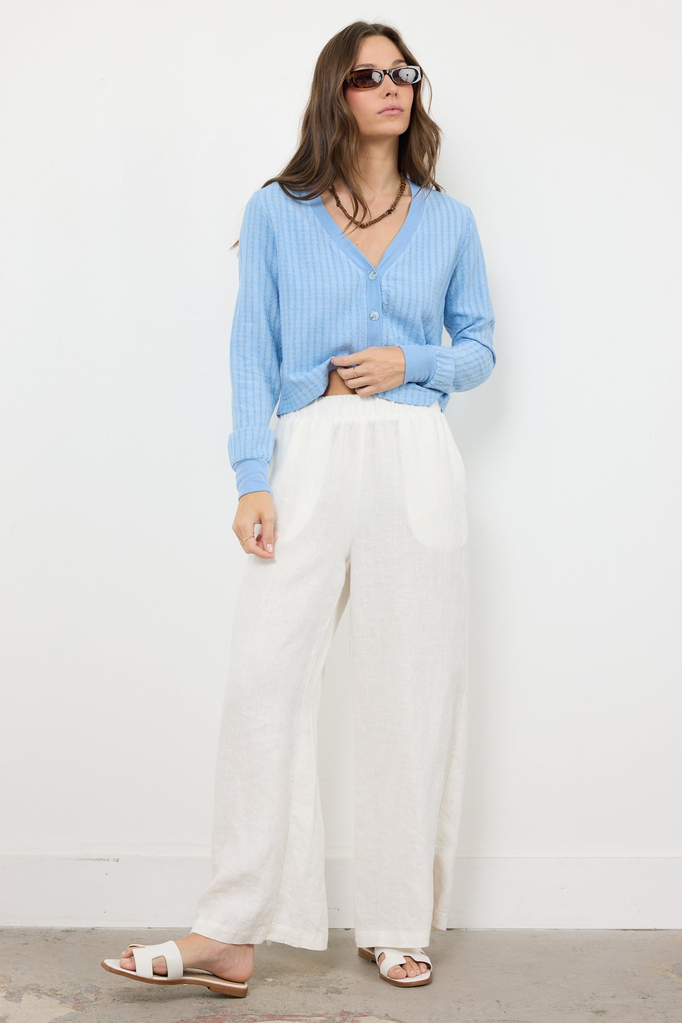 SPENCER STRIPE LINEN CROP CARDI