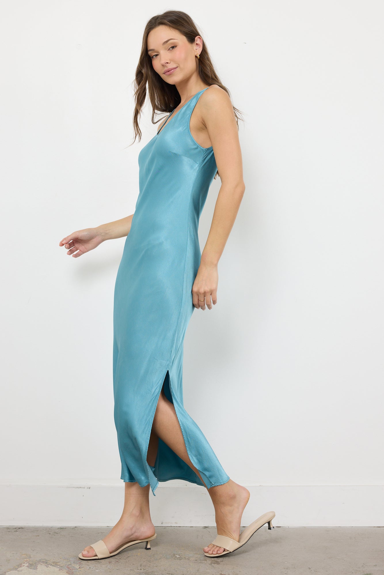 BETSEY SLIT SATIN DRESS