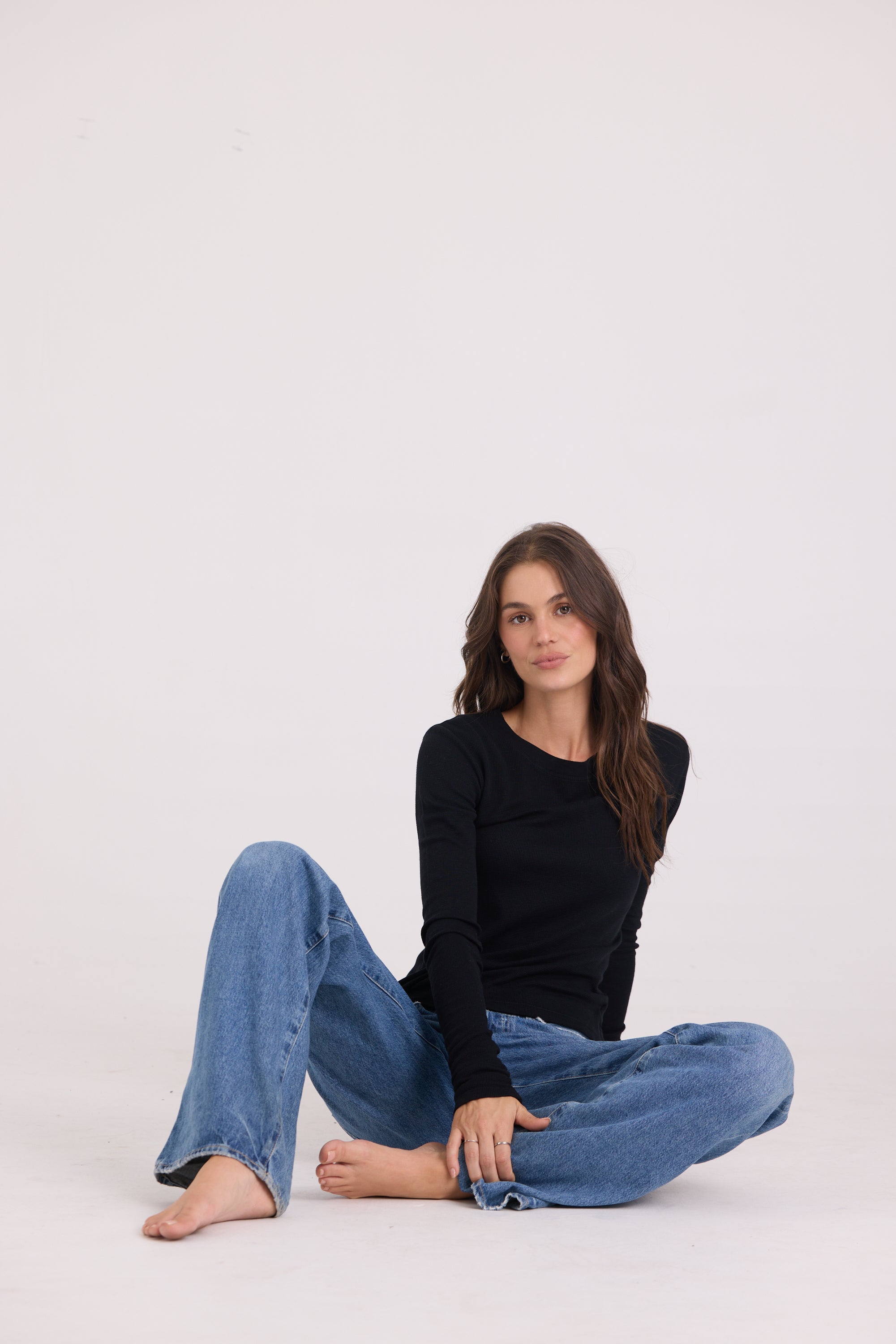 CROP LONG SLEEVE WAFFLE KNIT