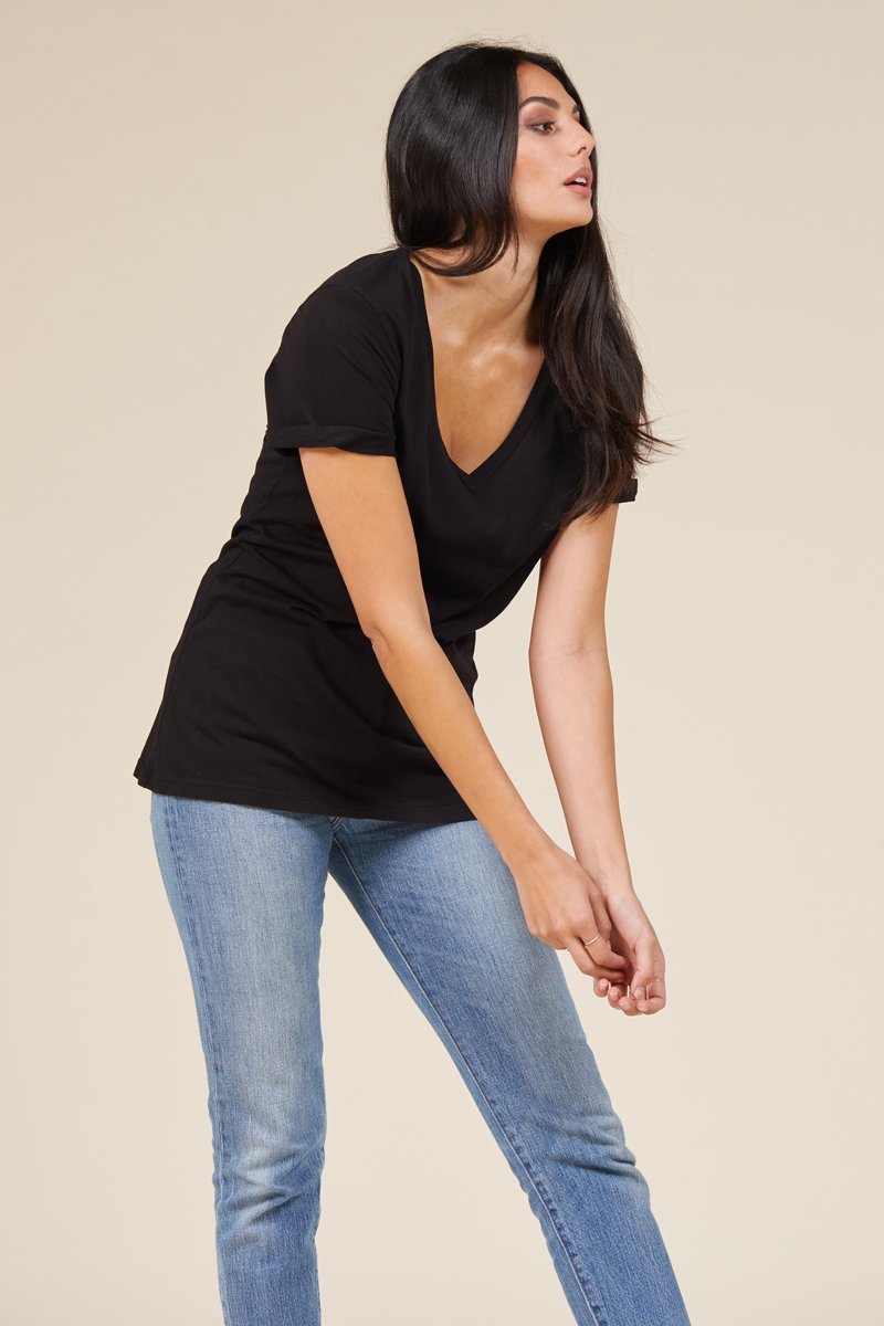 black v neck that is ethically made in usa