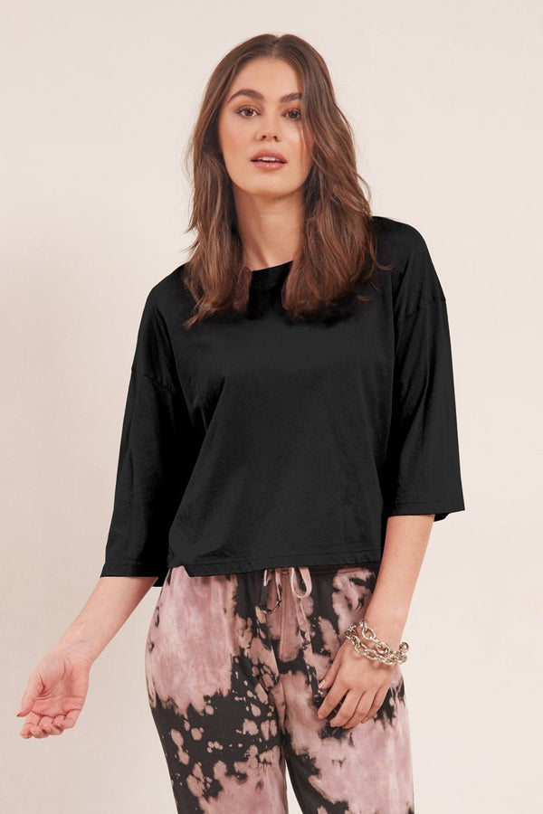 long crop cotton tee in black