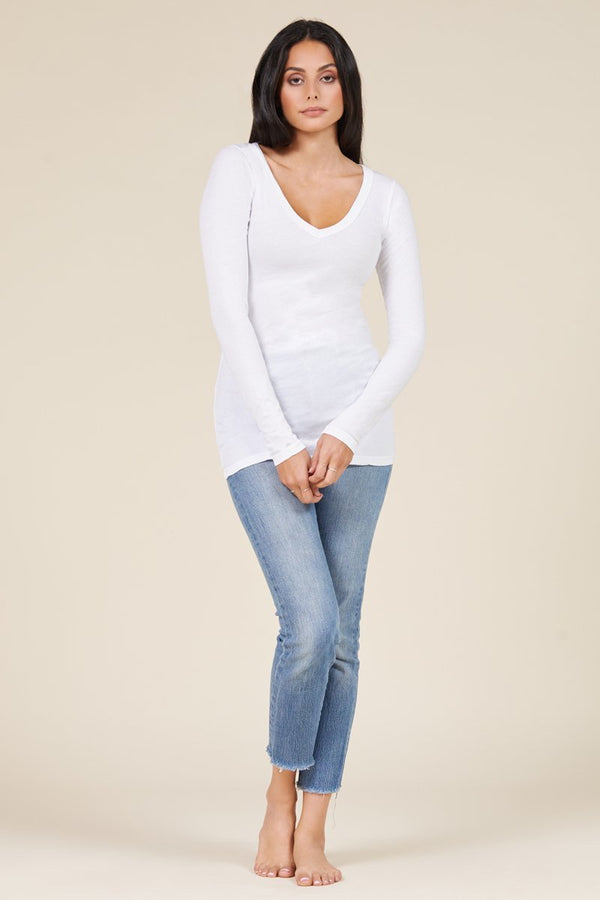 white long sleeve v neck for women