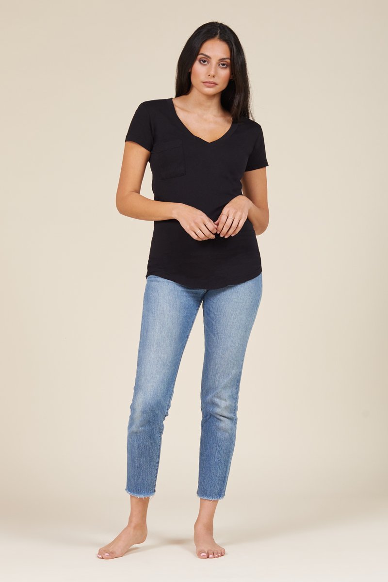 v neck cotton tee with chest pocket